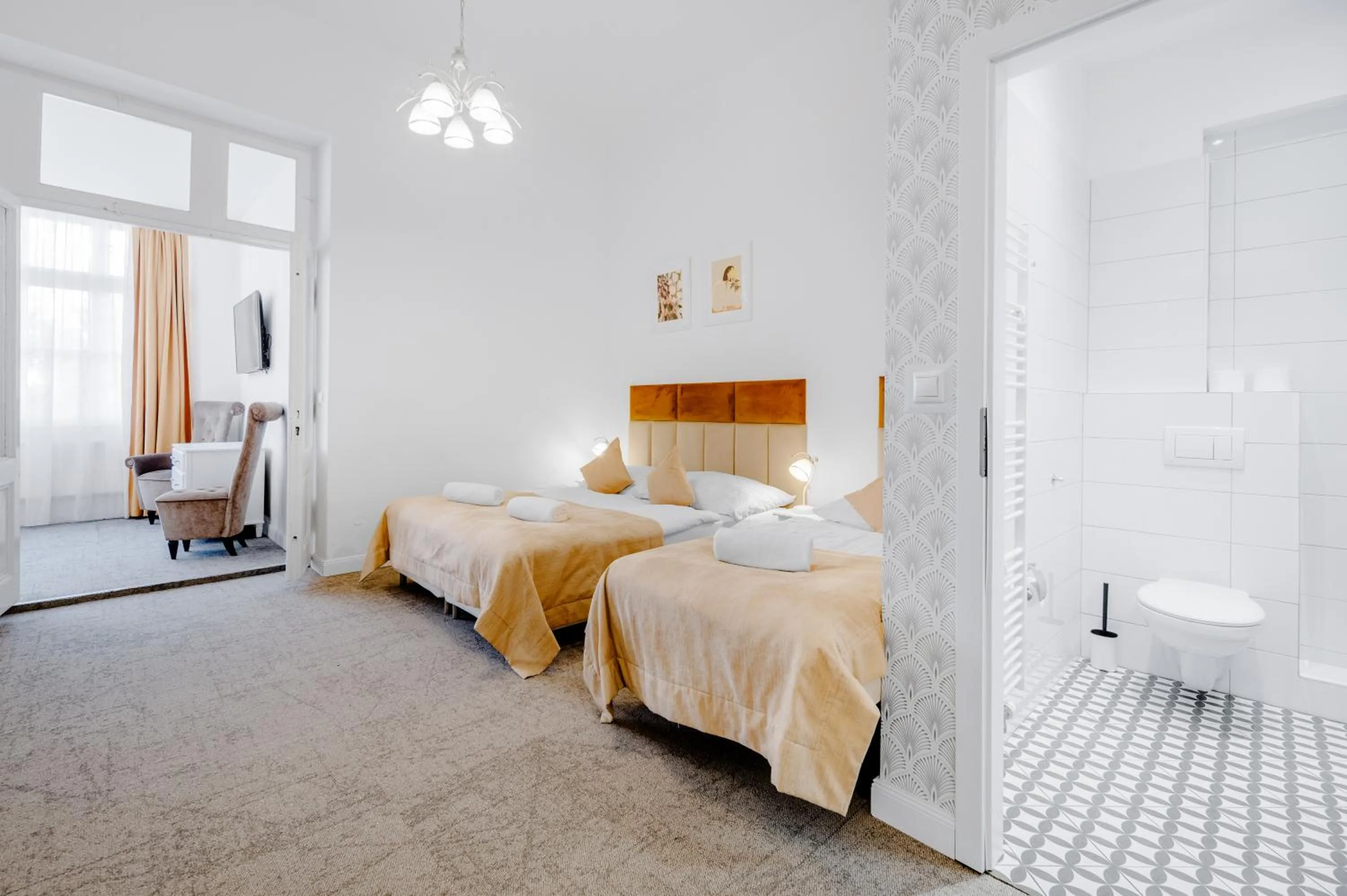 Shower, Bed in Downtown Bratislava B&B