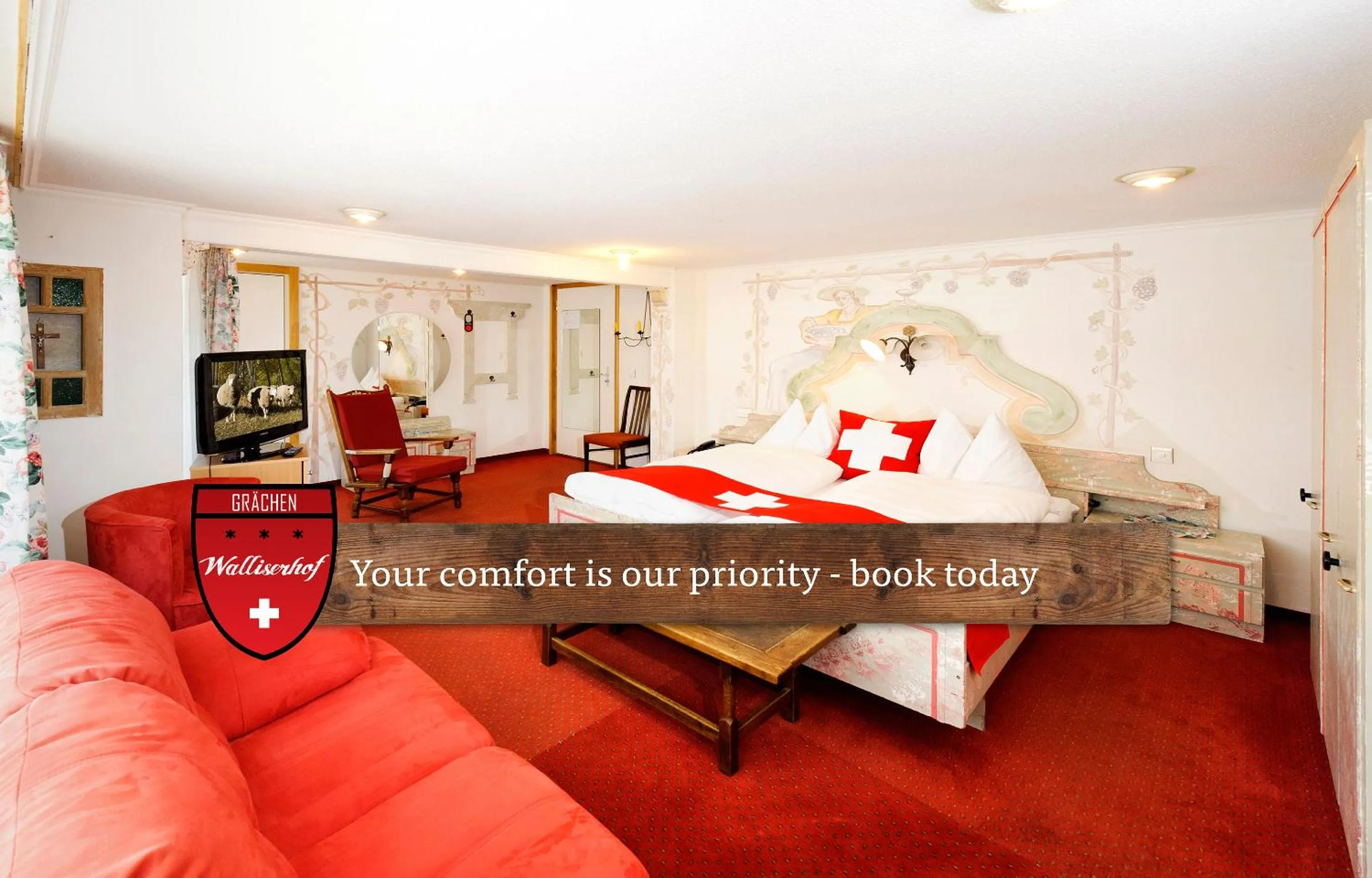 TV and multimedia, Bed in Hotel Walliserhof - The Dom Collection