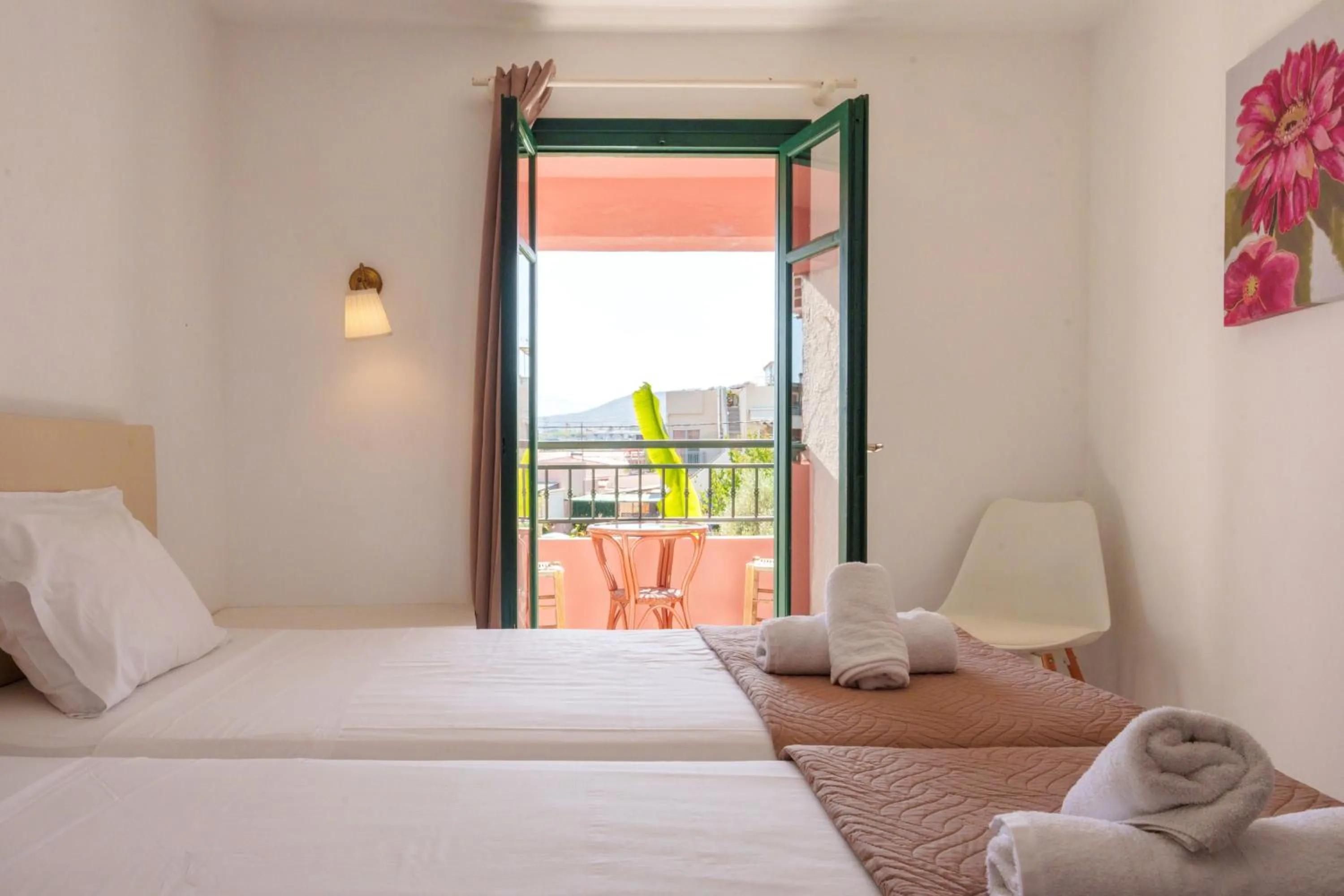 Balcony/Terrace, Bed in Kri-Kri Village Holiday Apts by Estia