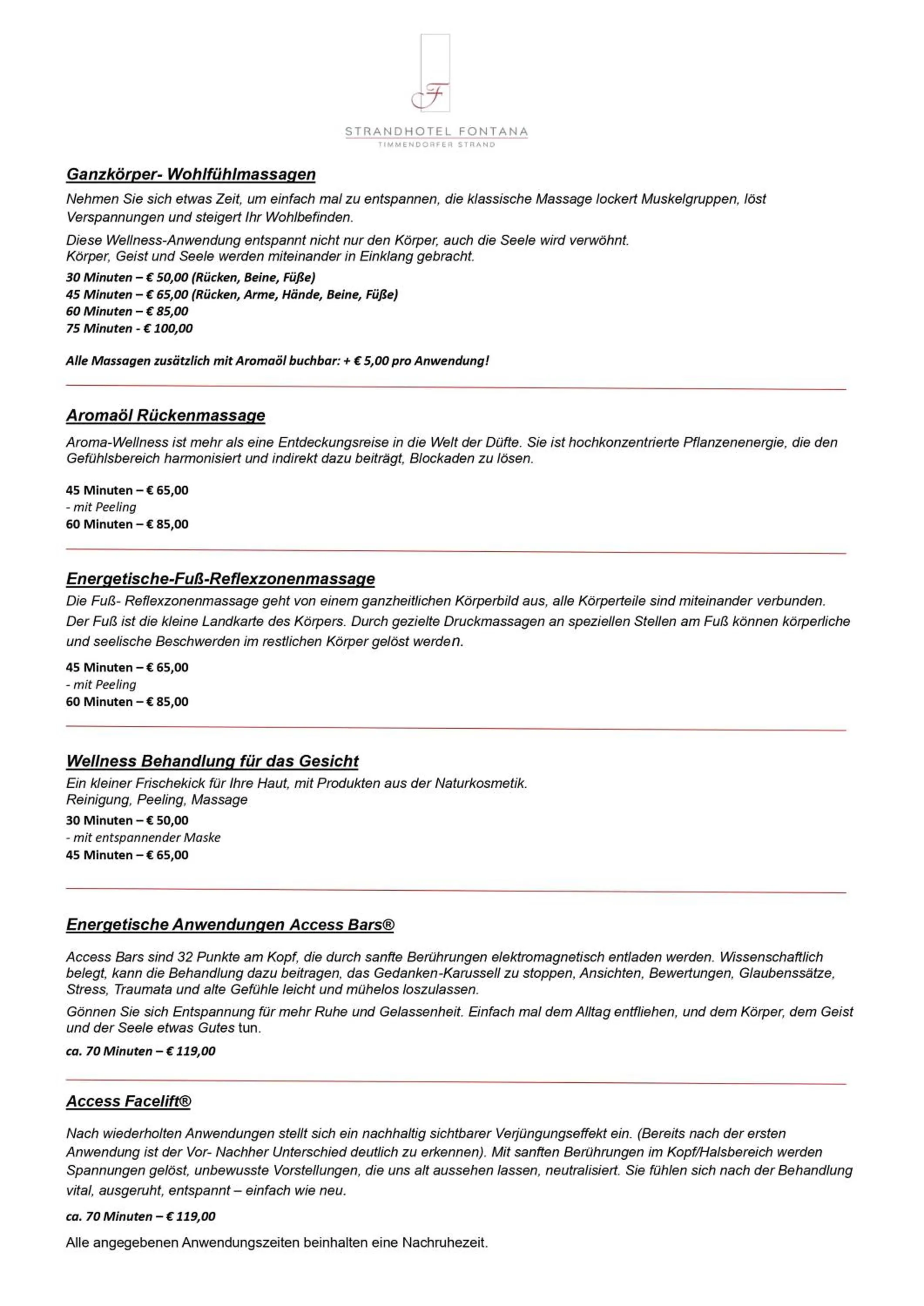 Massage in Strandhotel Fontana