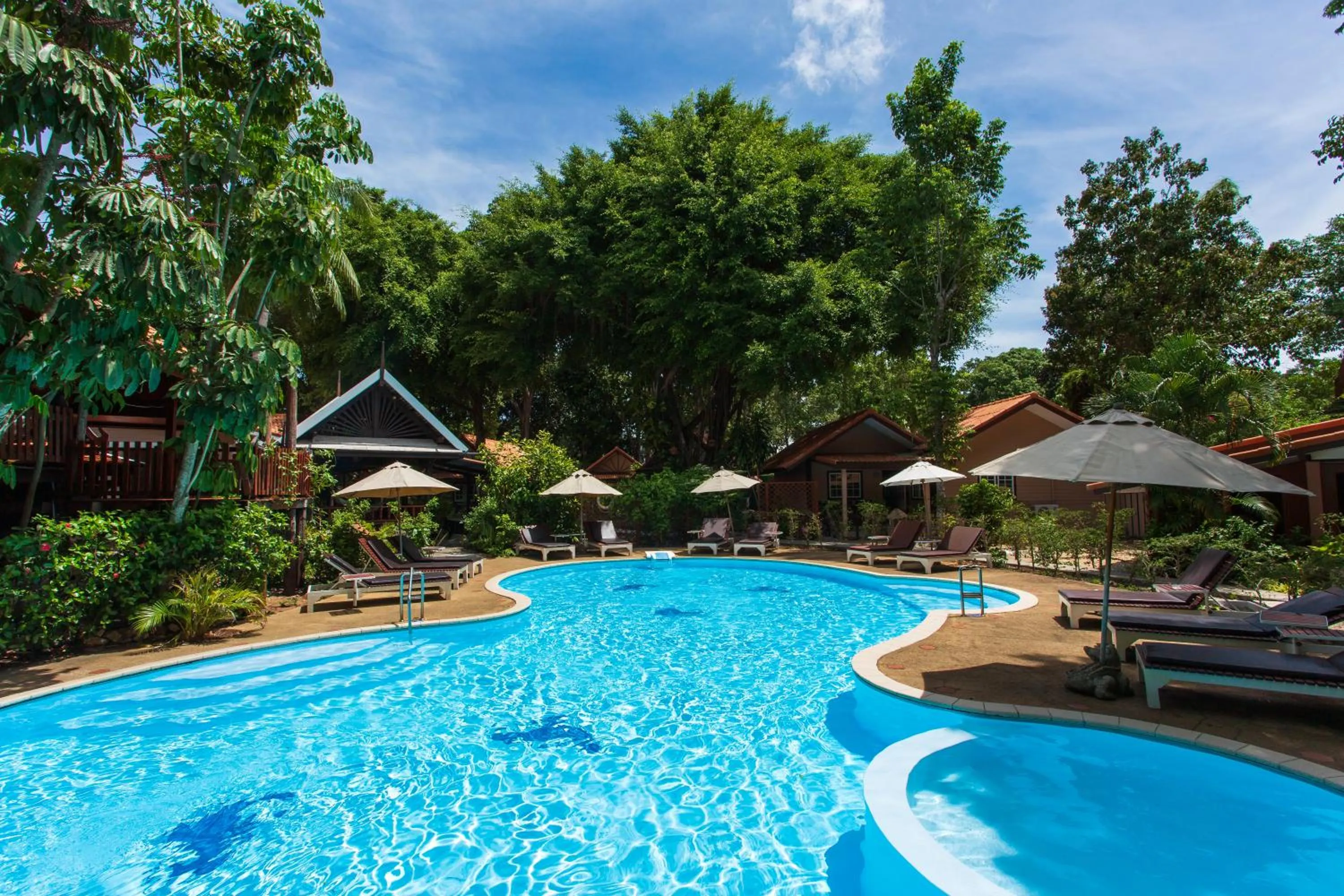 Pool view in Harry's Bungalows