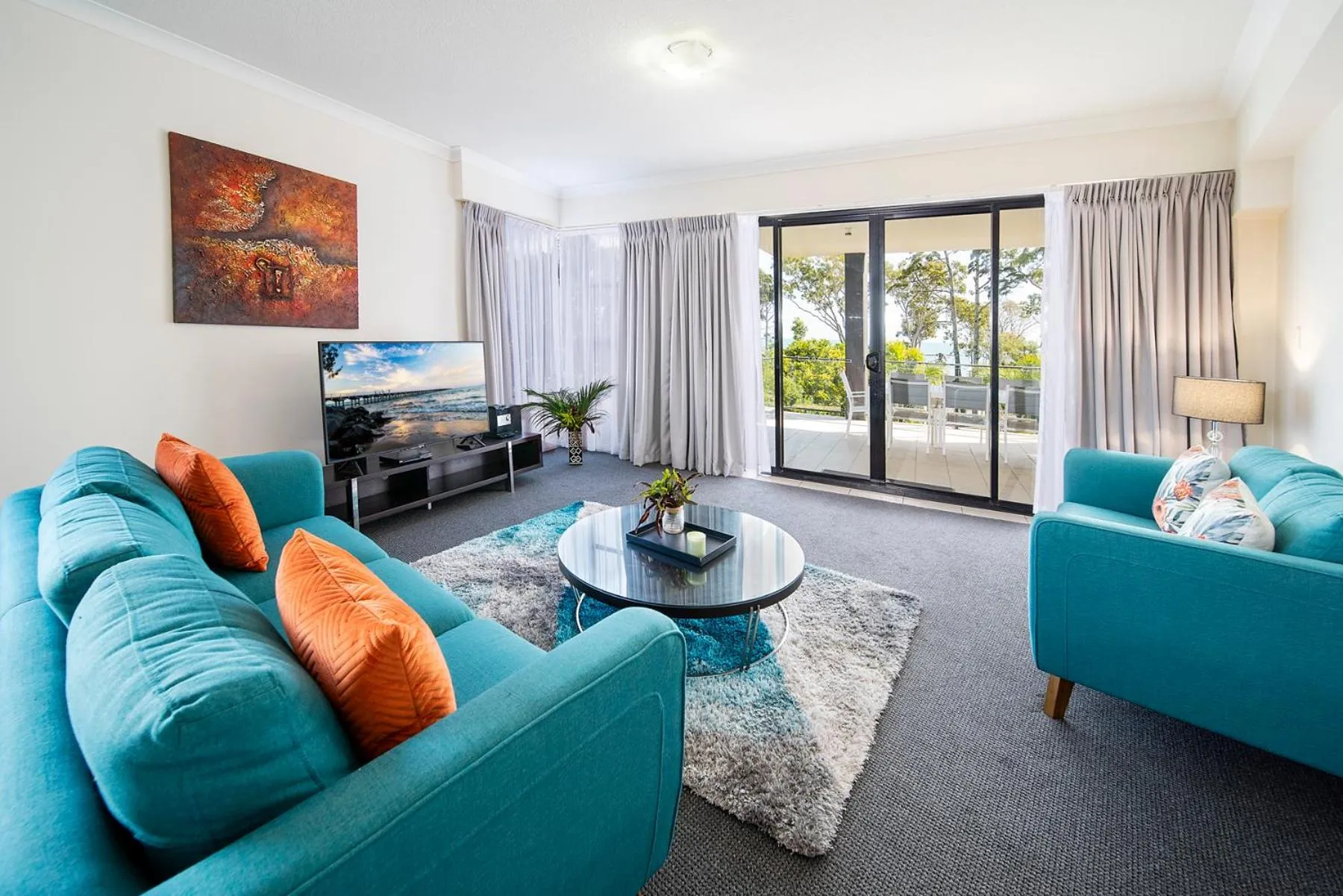 Living room in The Bay Apartments