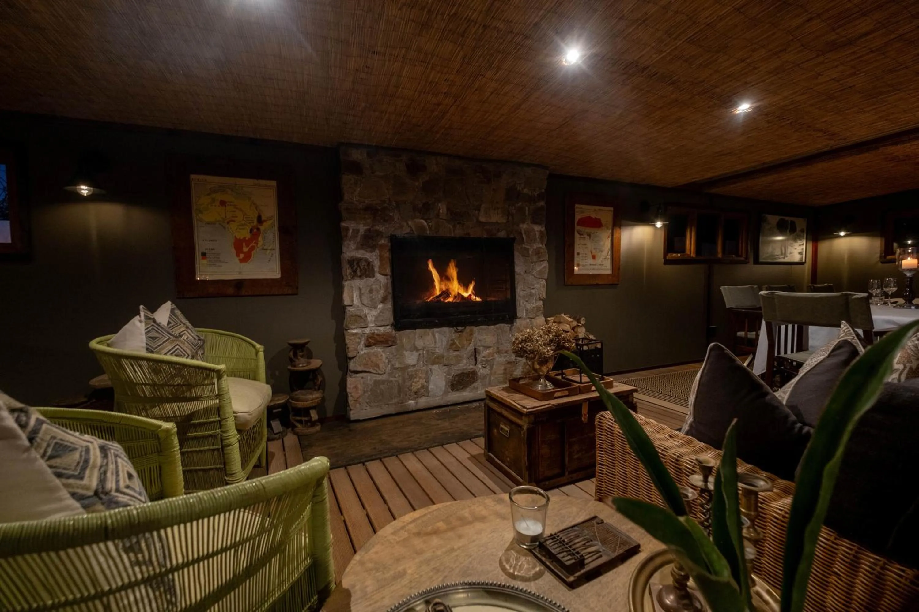 fireplace in HillsNek Safari Camp – Amakhala Game Reserve