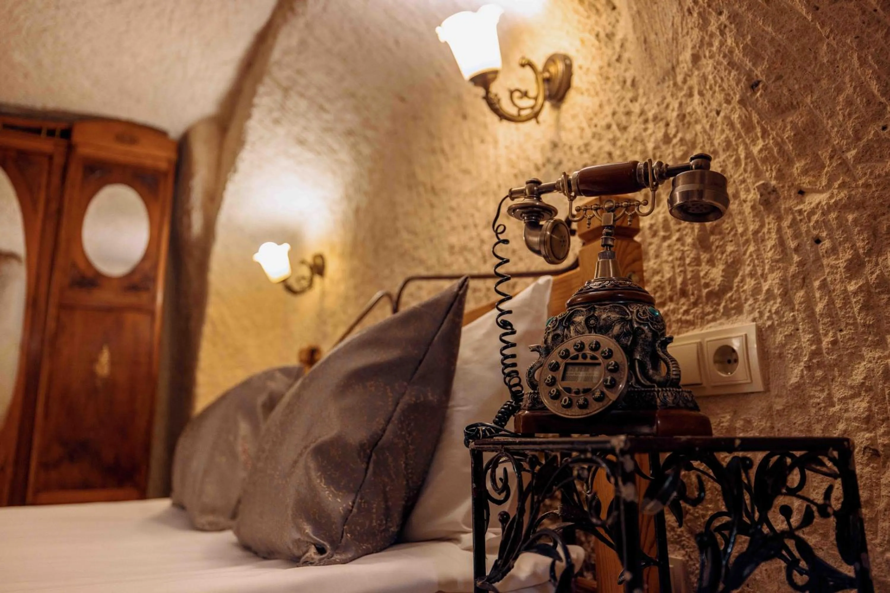 Decorative detail, Bed in Mithra Cave Cappadocia