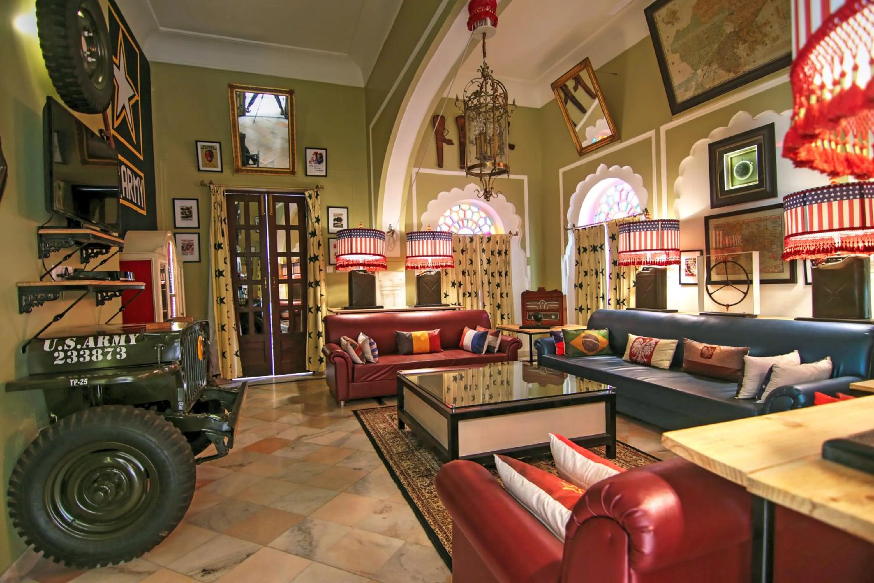 Communal lounge/ TV room in Alsisar Mahal- Heritage Hotel