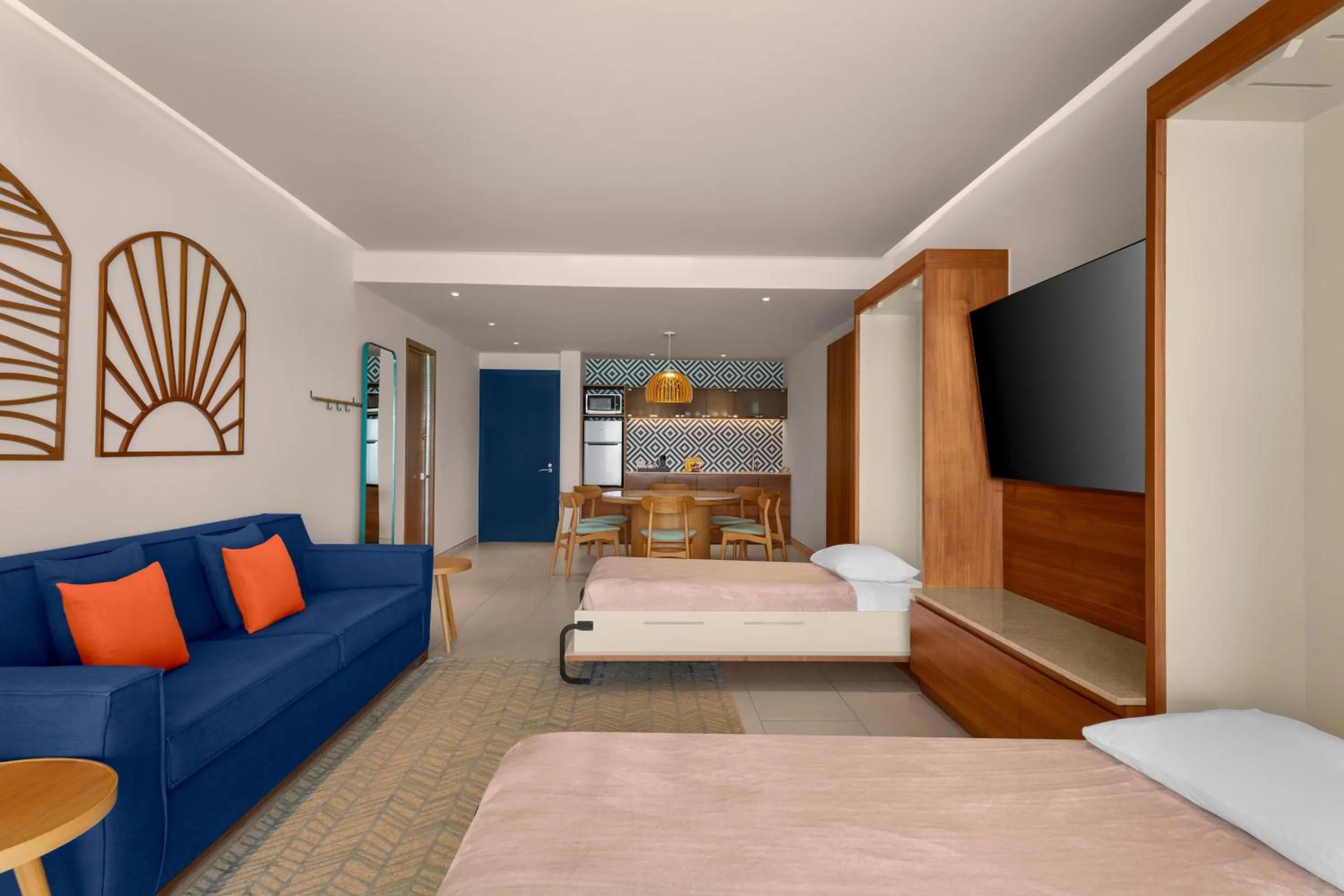 Living room, Bed in Hilton Cancun Mar Caribe All-Inclusive Resort