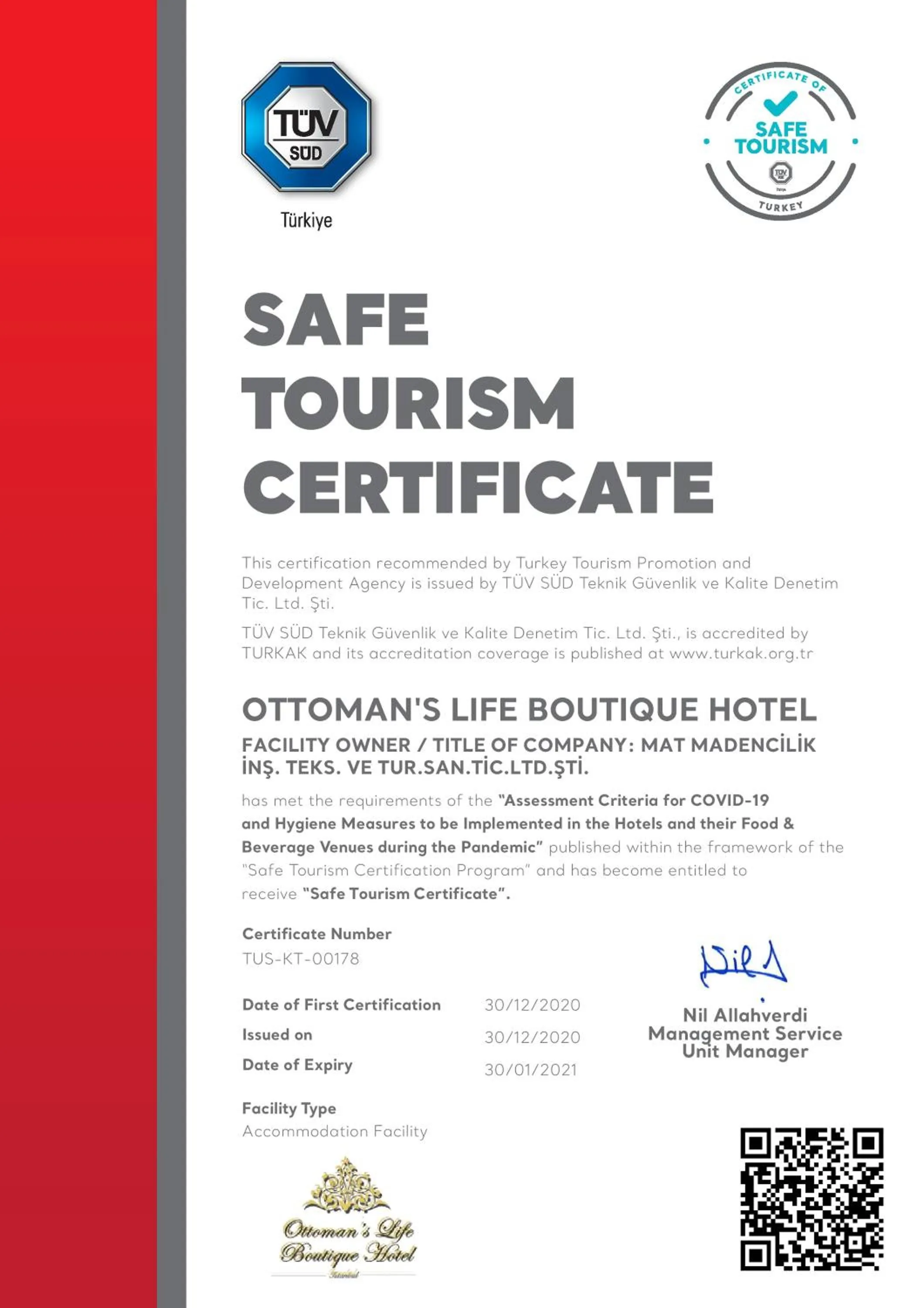 Logo/Certificate/Sign in Ottoman's Life Hotel S Class