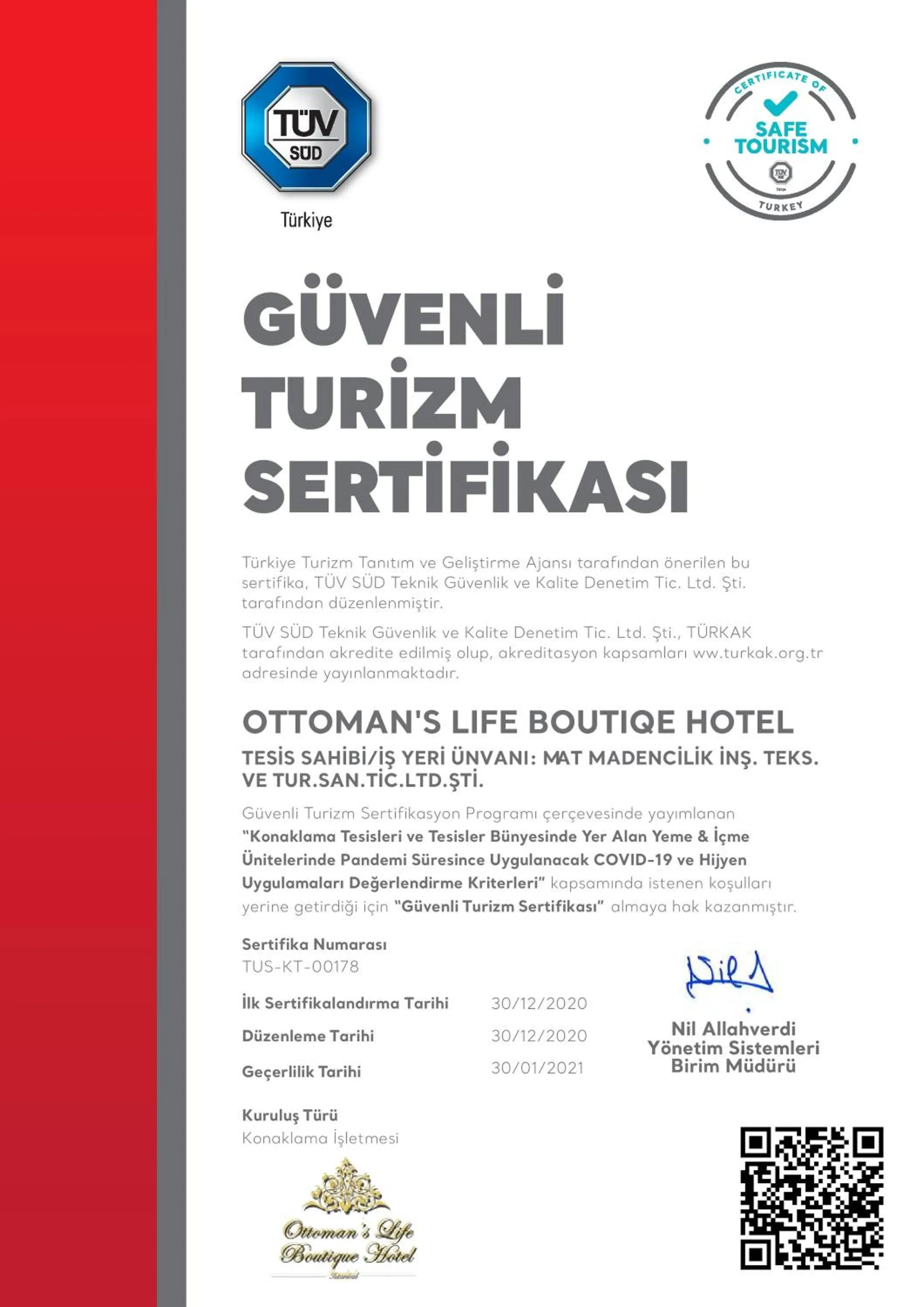 Logo/Certificate/Sign in Ottoman's Life Hotel S Class