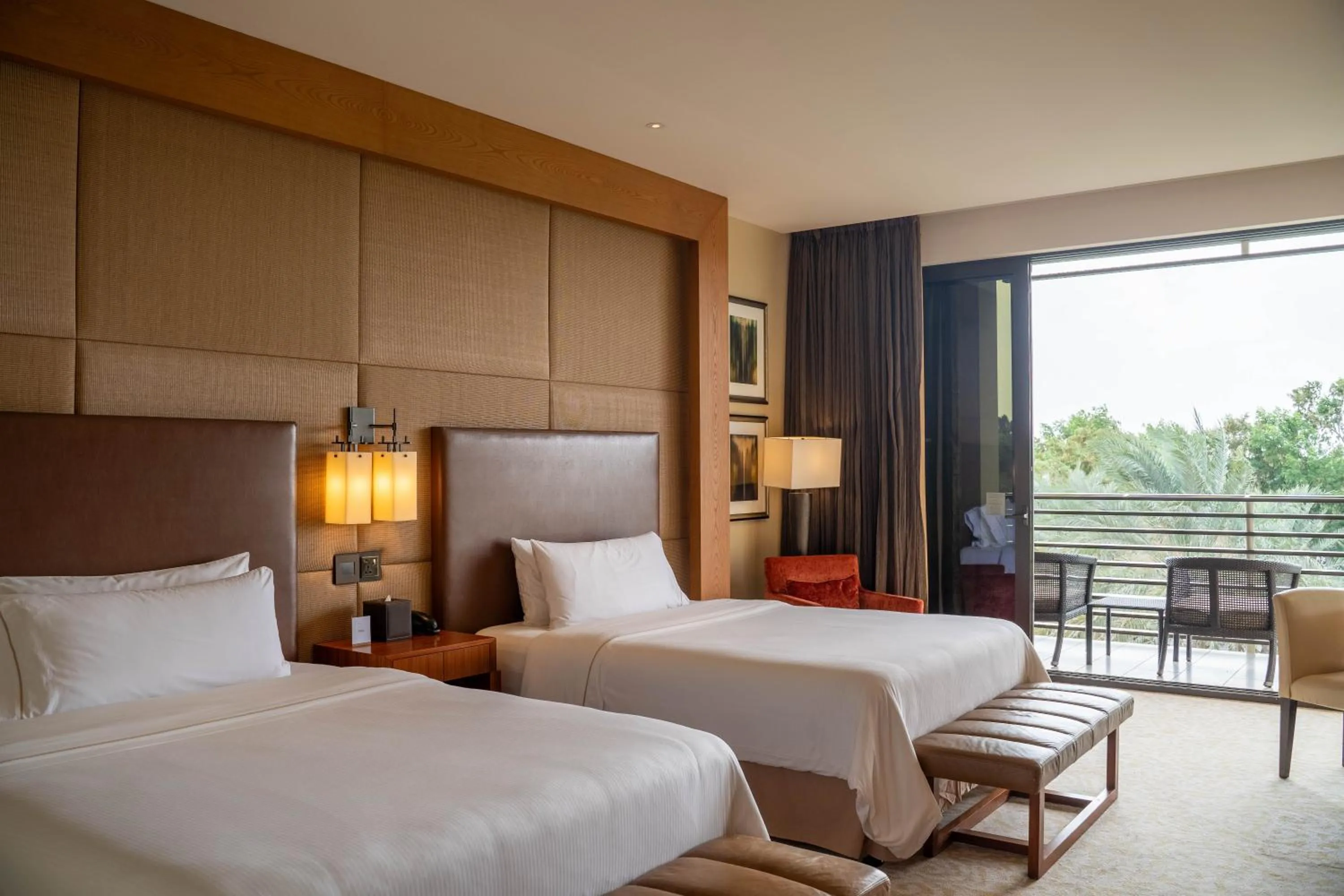 Balcony/Terrace, Bed in VOGO Abu Dhabi Golf Resort & Spa Formerly The Westin Abu Dhabi Golf Resort & Spa