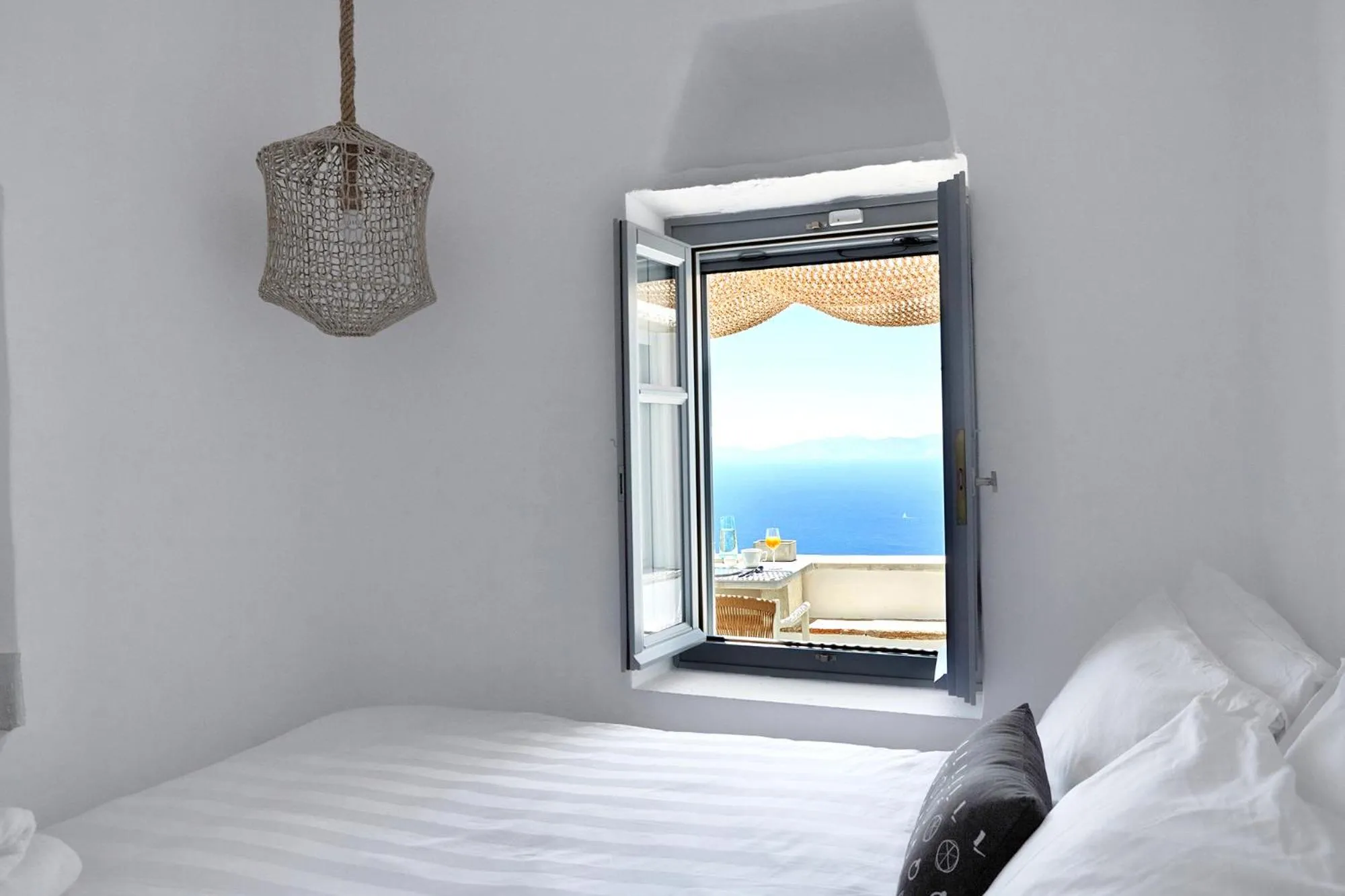 Bedroom, Bed in Living Theros Luxury Suites