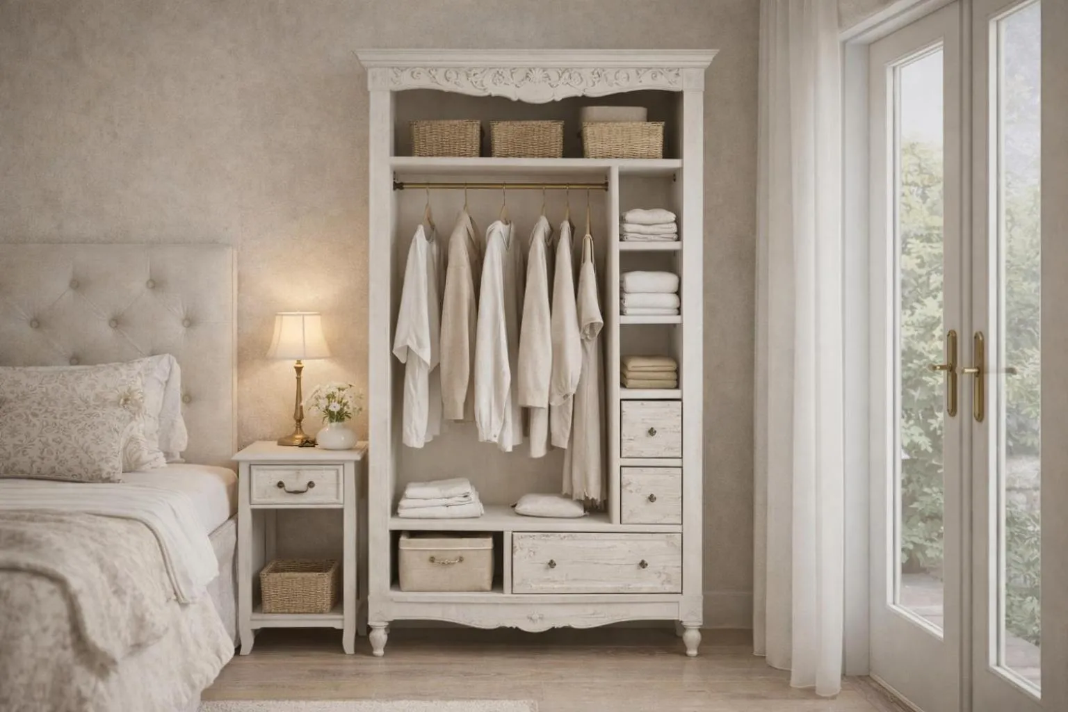 wardrobe, Bed in House Garden Loft