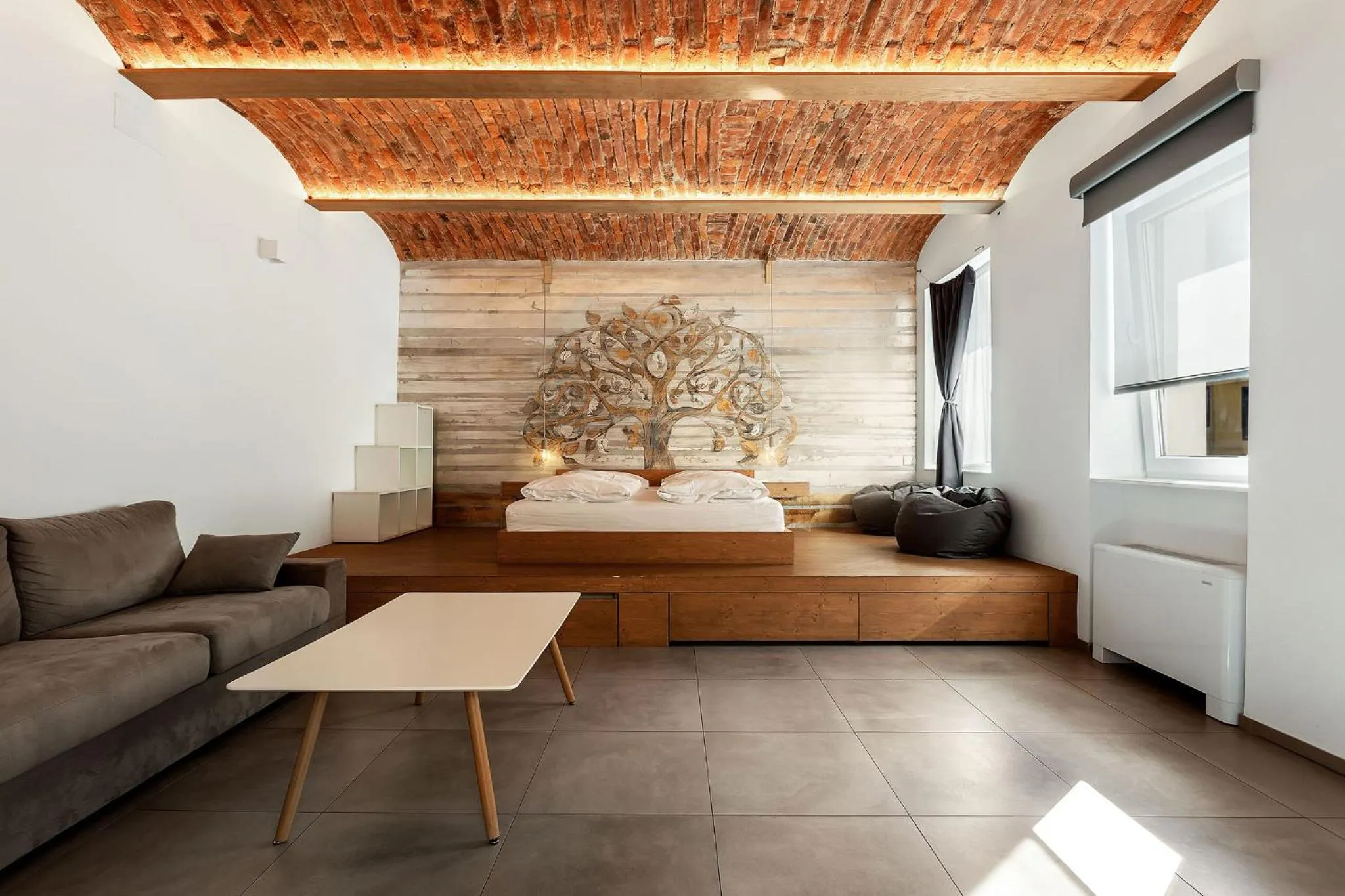 Bedroom in Pekarna apartments