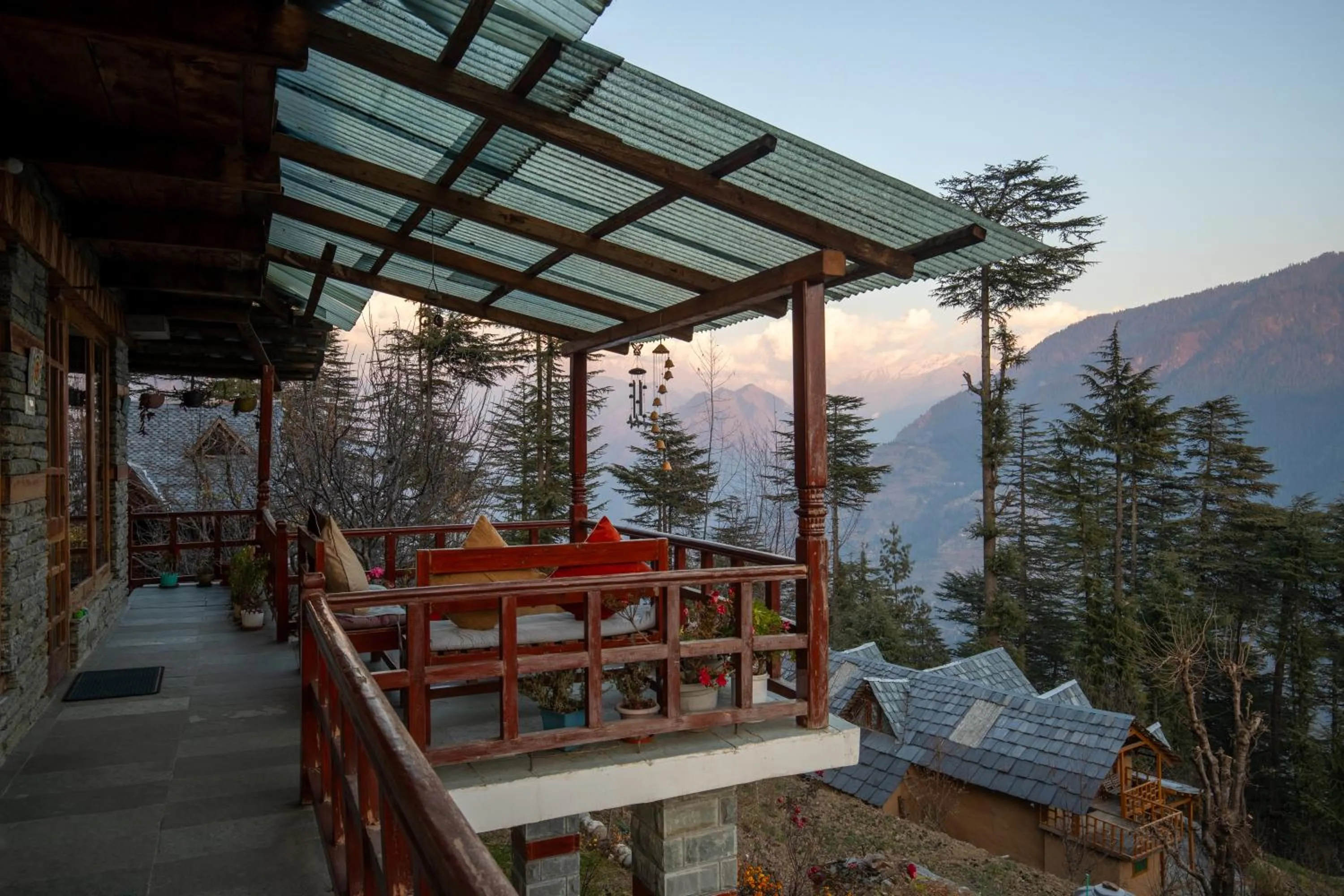 Balcony/Terrace in Ishan Log Huts-A boutique home stay