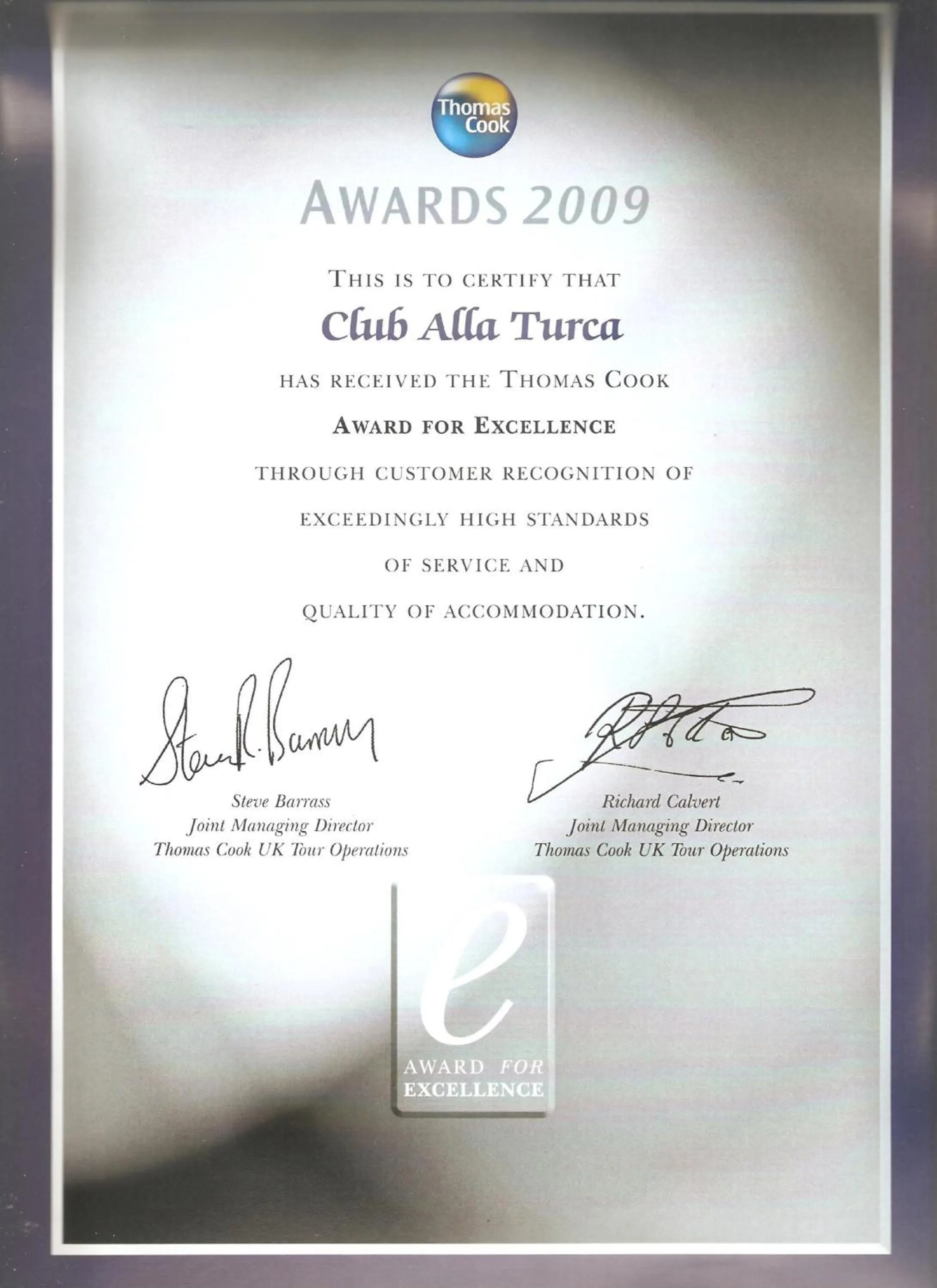 Certificate/Award in Club Alla Turca