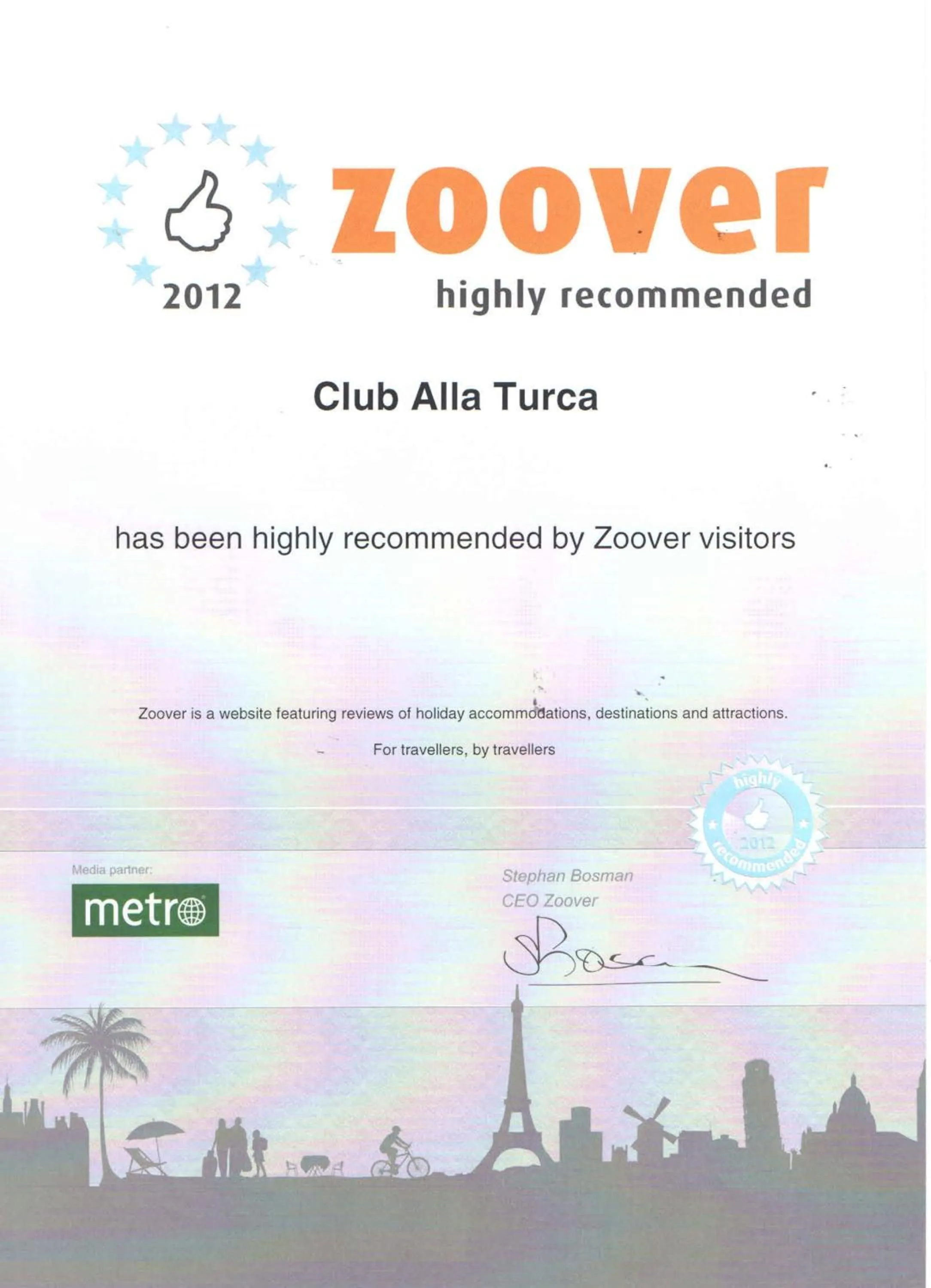 Certificate/Award in Club Alla Turca