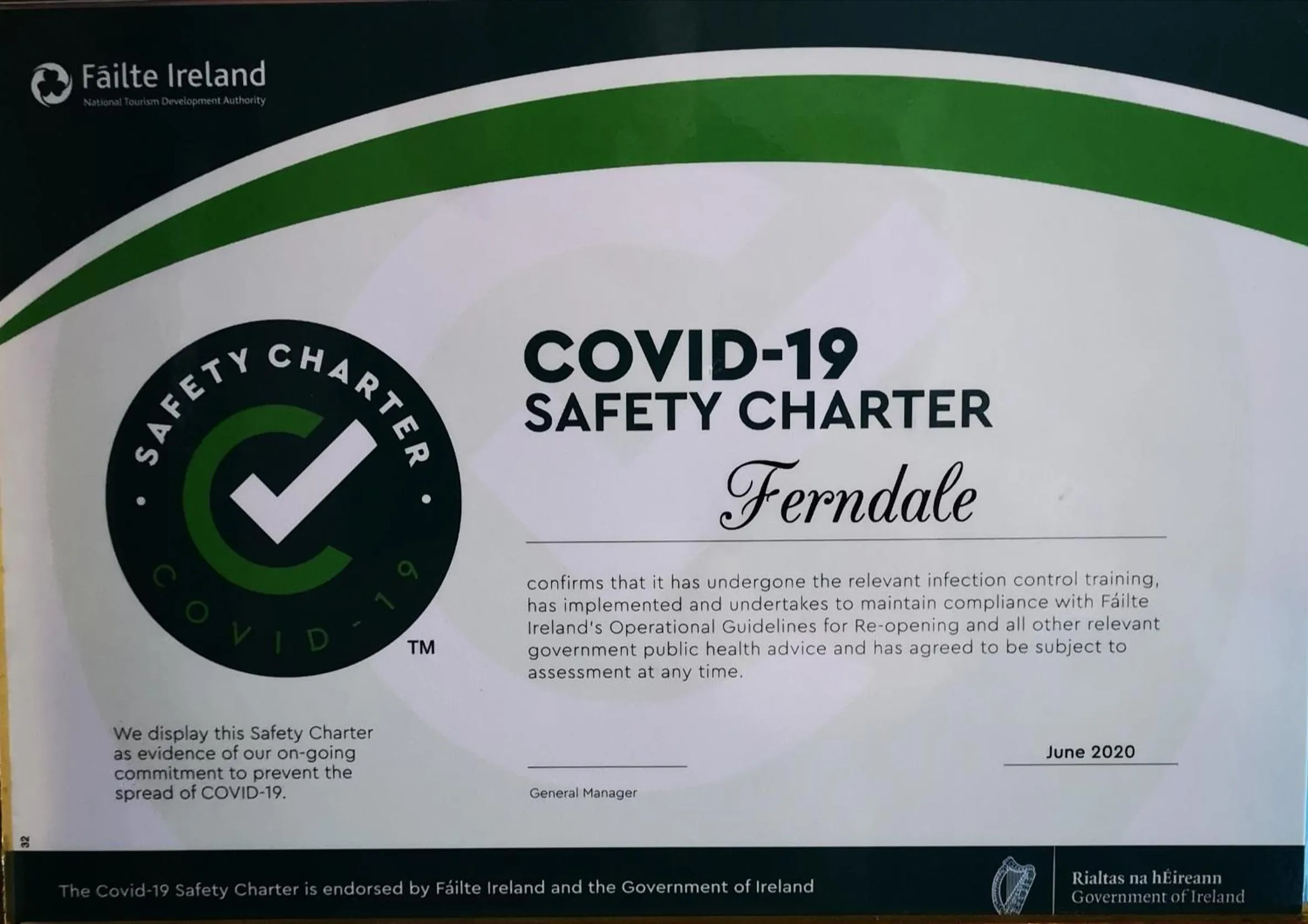 Certificate/Award in Ferndale Luxury Boutique Bed & Breakfast