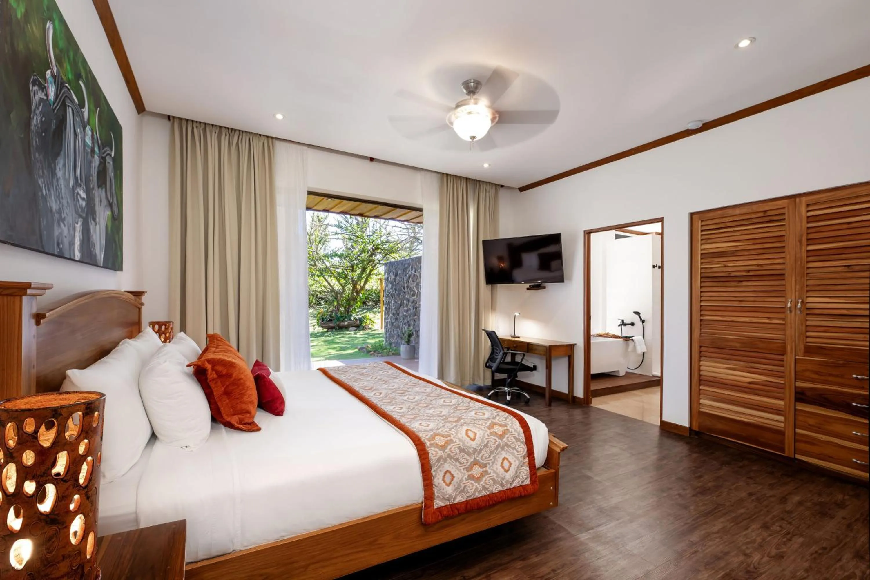 View (from property/room), Bed in Hacienda Guachipelin Volcano Ranch Hotel & Hot Springs