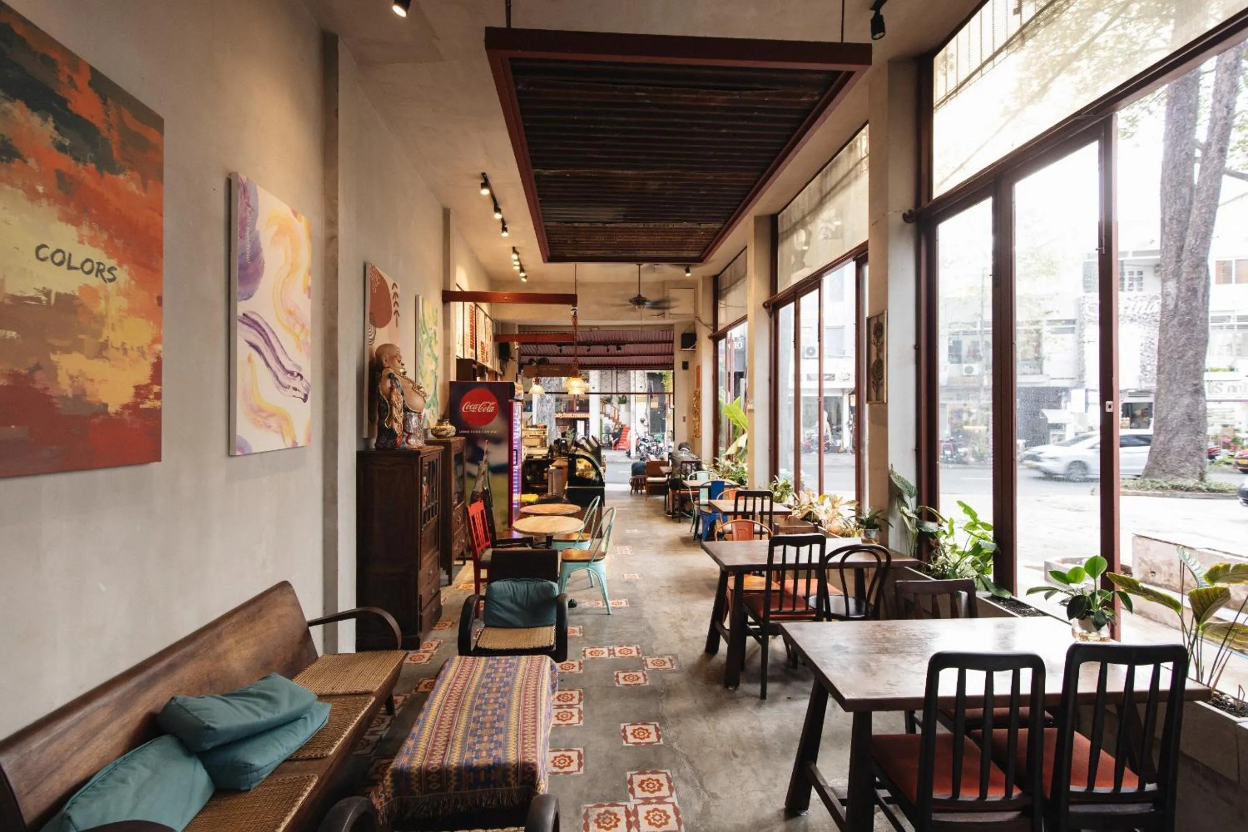 Seating area in 9 Hostel and Bar