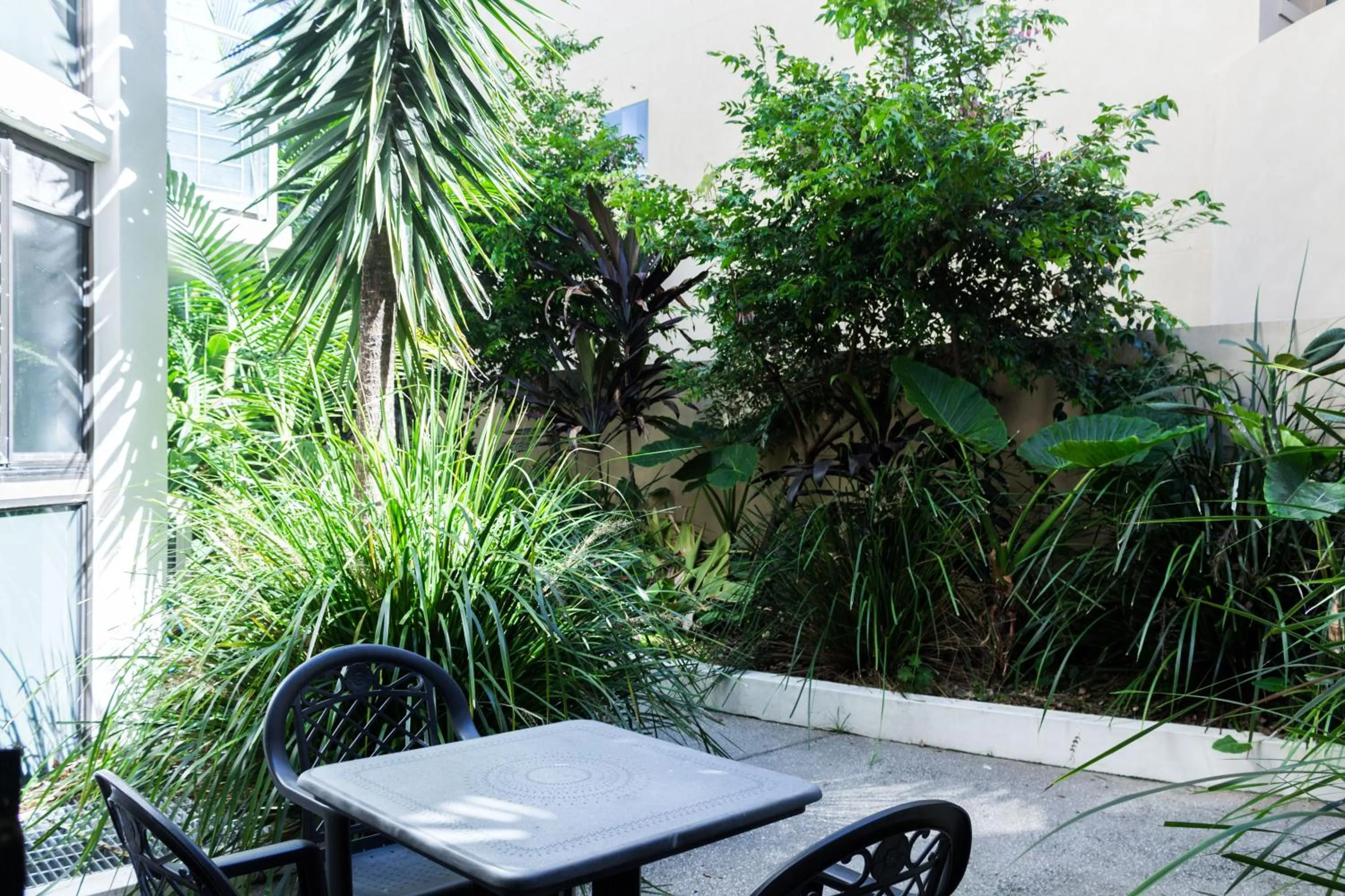 Patio in Bayview Beachfront Apartments, in town right on the beach