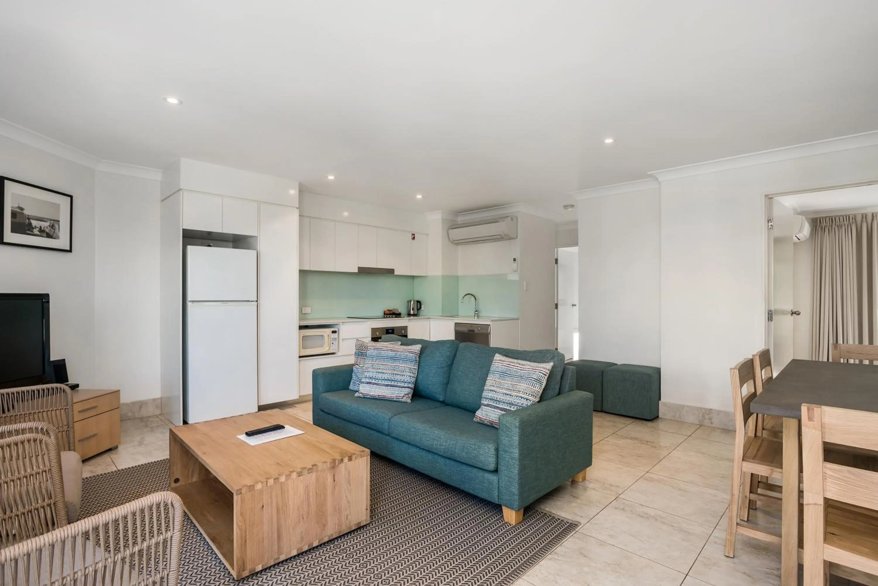 Living room in Bayview Beachfront Apartments, in town right on the beach