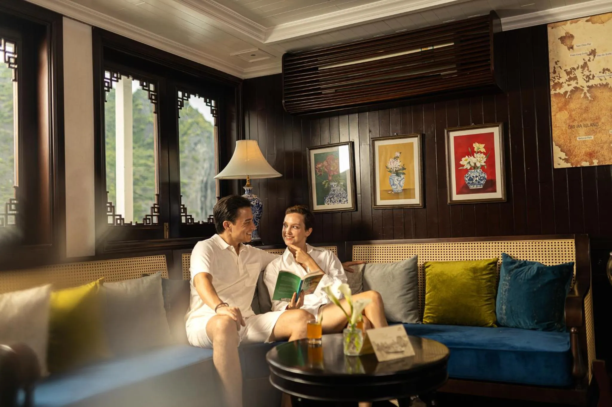 Seating area in The Au Co Cruise - Managed by Bhaya Cruises