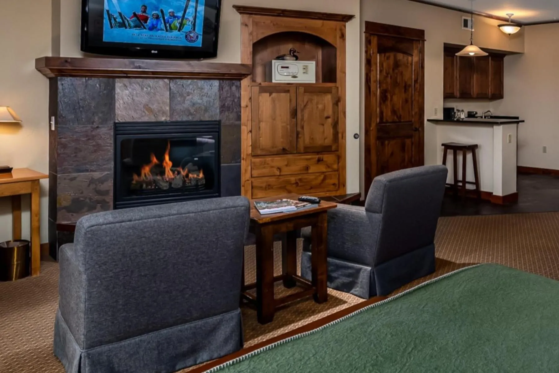 Seating area in Lodge at Whitefish Lake