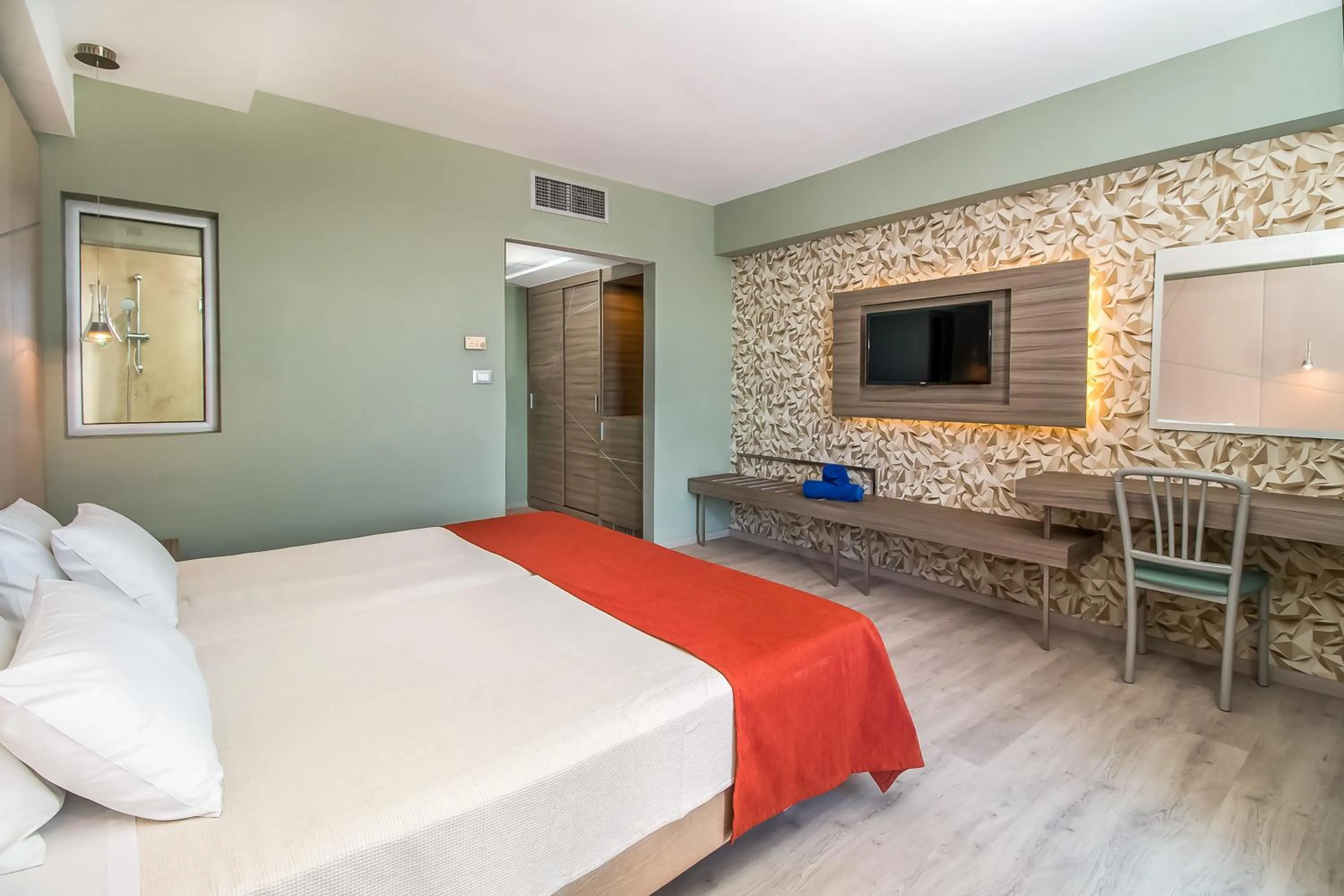 View (from property/room), Bed in Pegasos Deluxe Beach Hotel