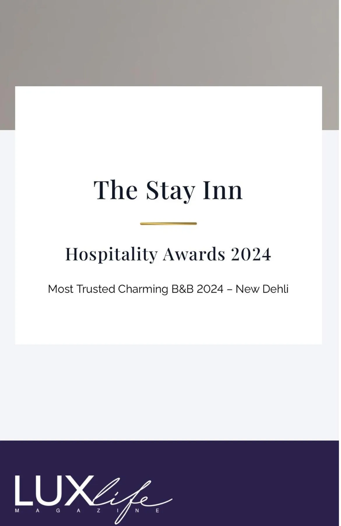 Certificate/Award in The Stay Inn New Delhi