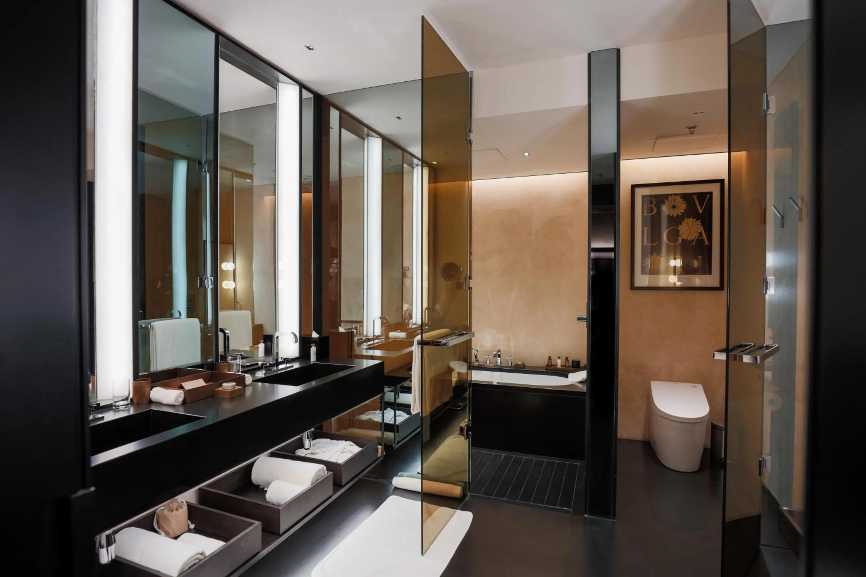Bathroom, Bed in Bulgari Hotel Shanghai