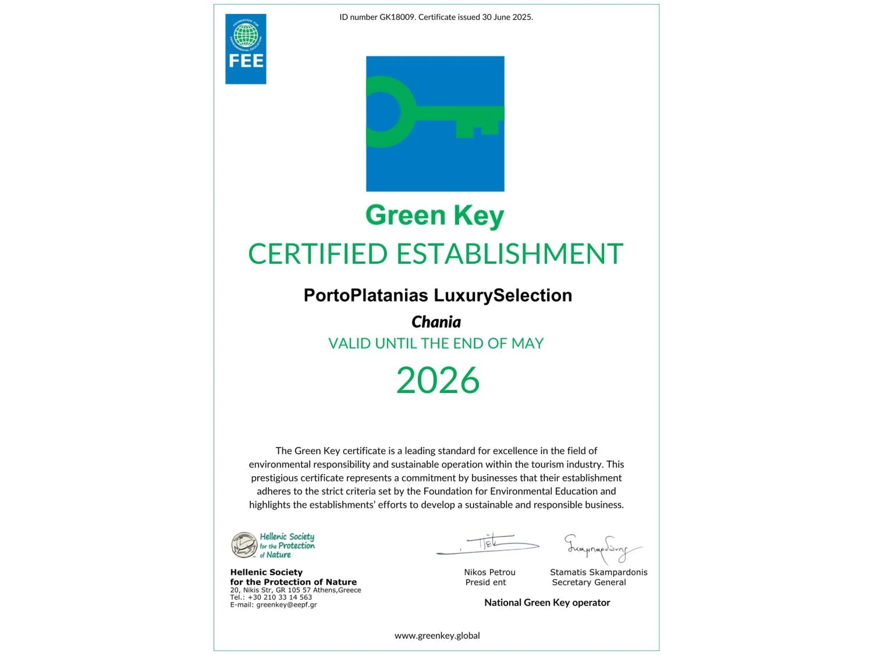 Certificate/Award in Porto Platanias Beach Luxury Selection - Adults Only