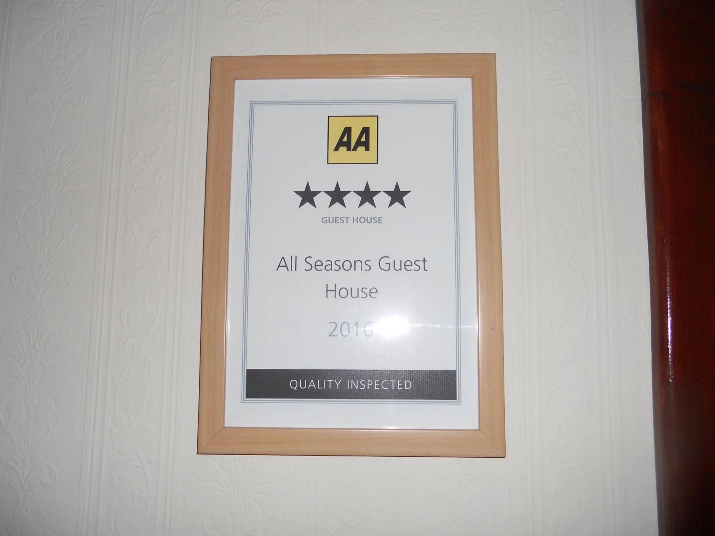 Certificate/Award in All Seasons Guest House
