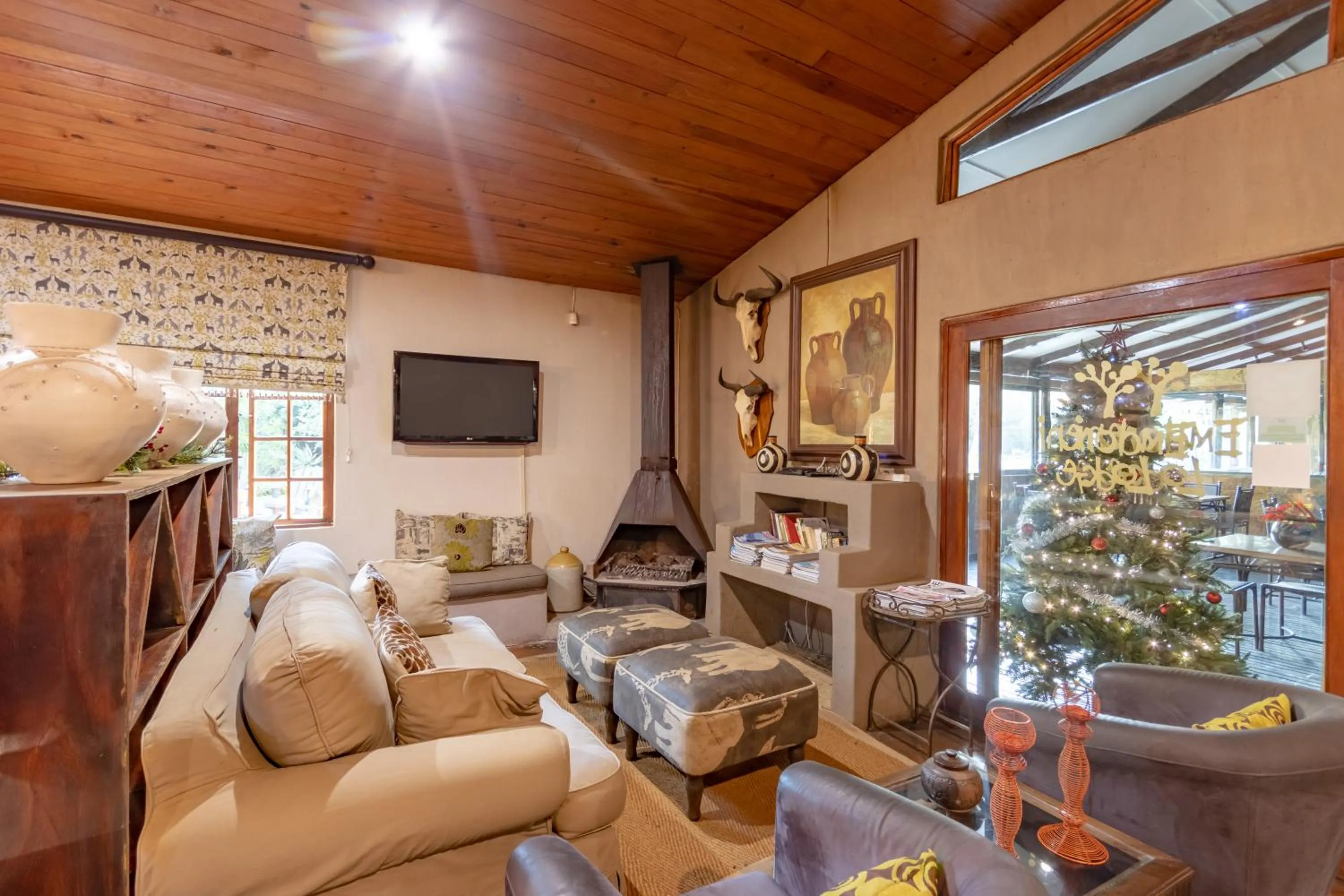 Living room in Emdoneni Lodge with Zululand Cat Conservation Project