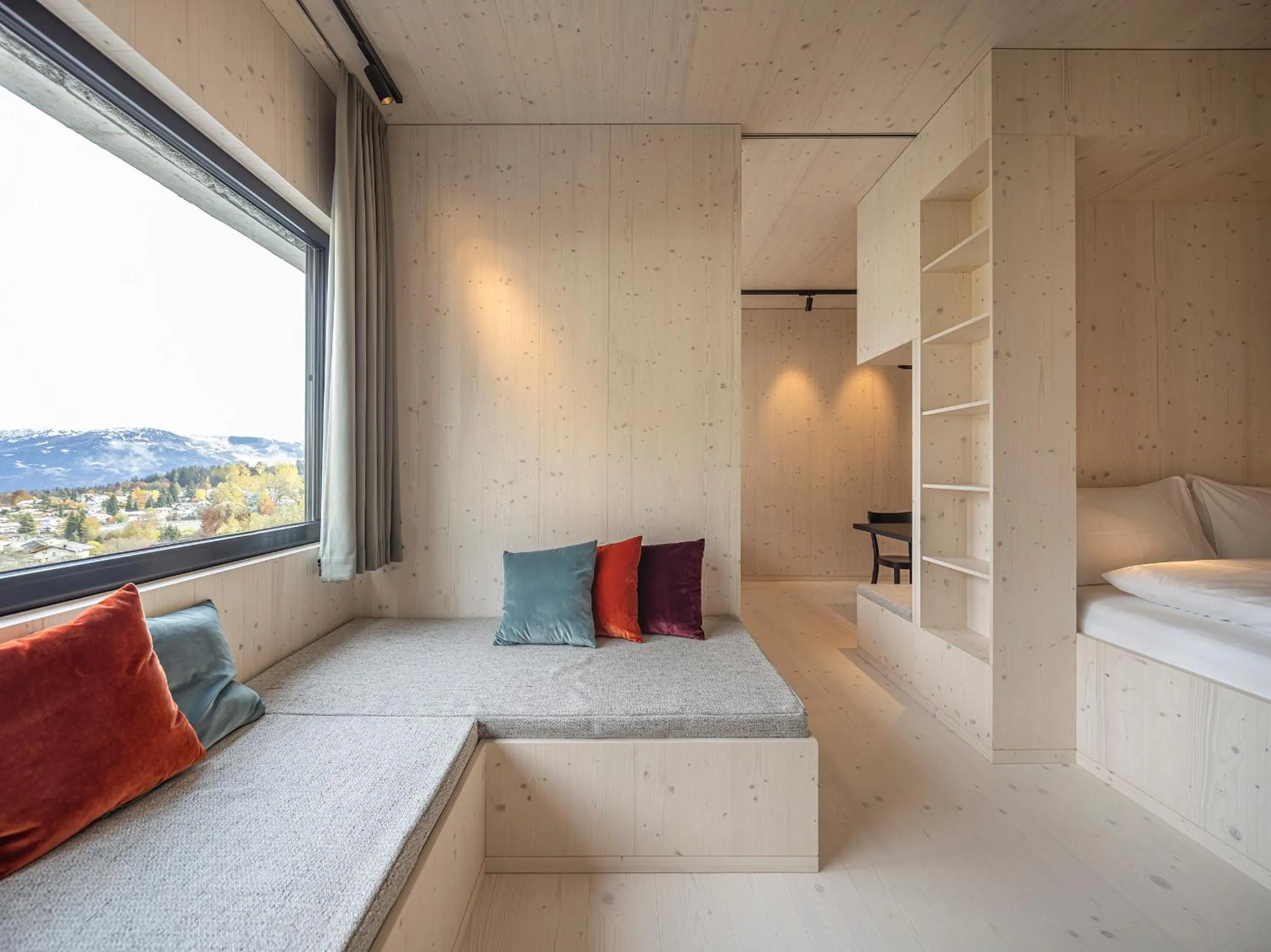 Living room, Bed in Me and All Hotel Flims, by Hyatt