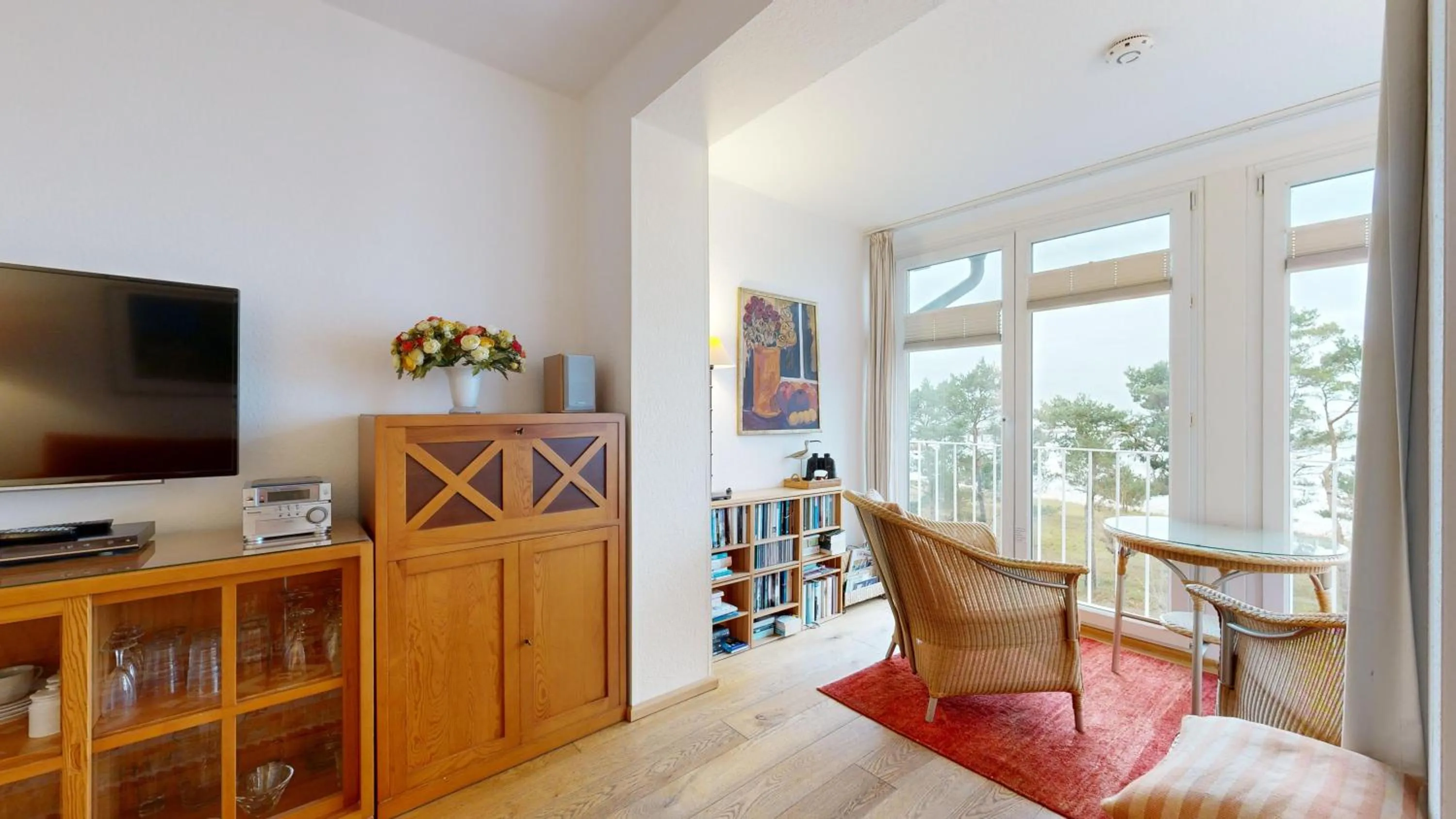 Living room in FeWo direkt am Strand mit Meerblick und Südbalkon, Villa Freia 27, Binz