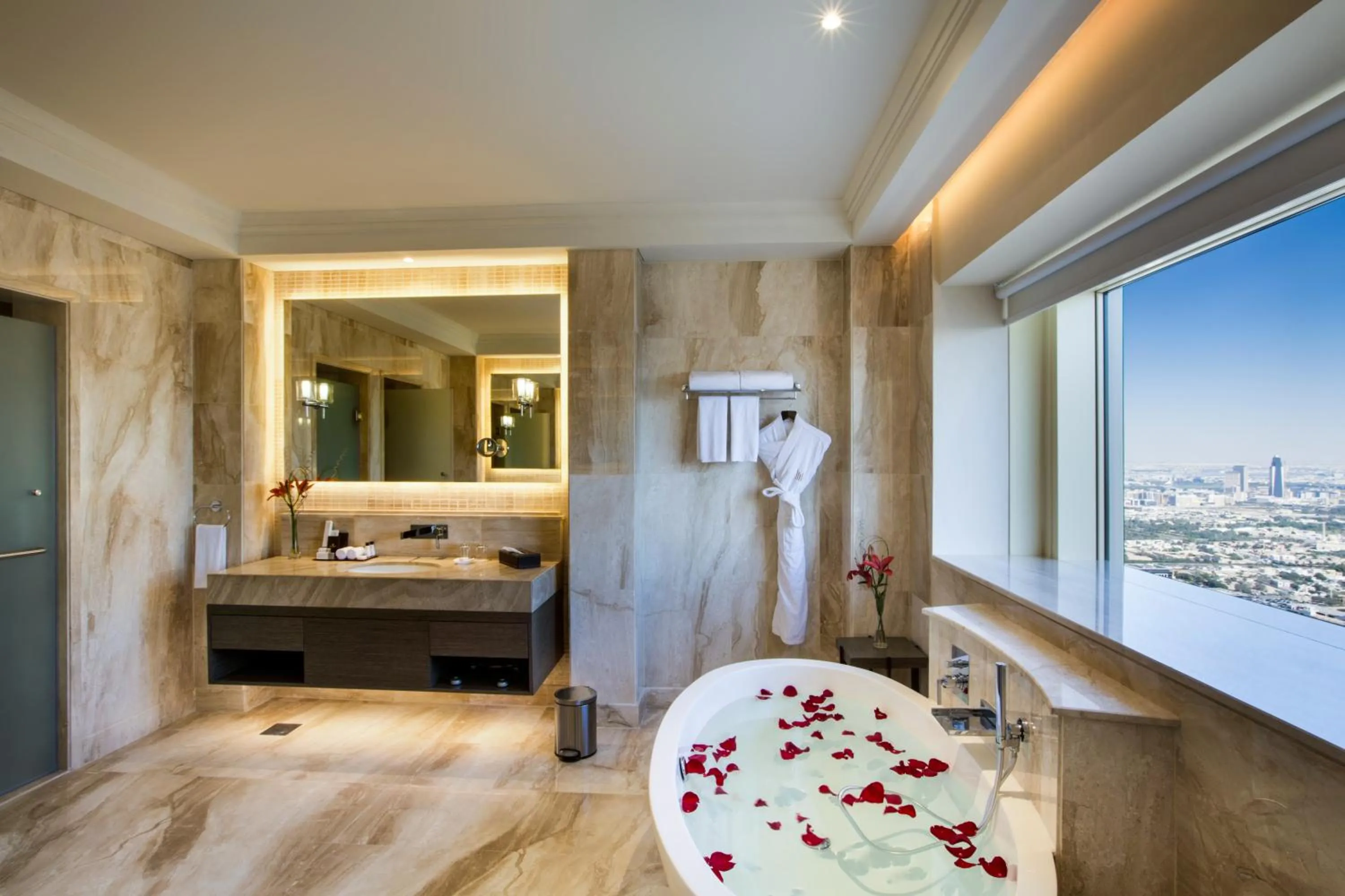 Bathroom, Bed in The Tower Plaza Hotel Dubai
