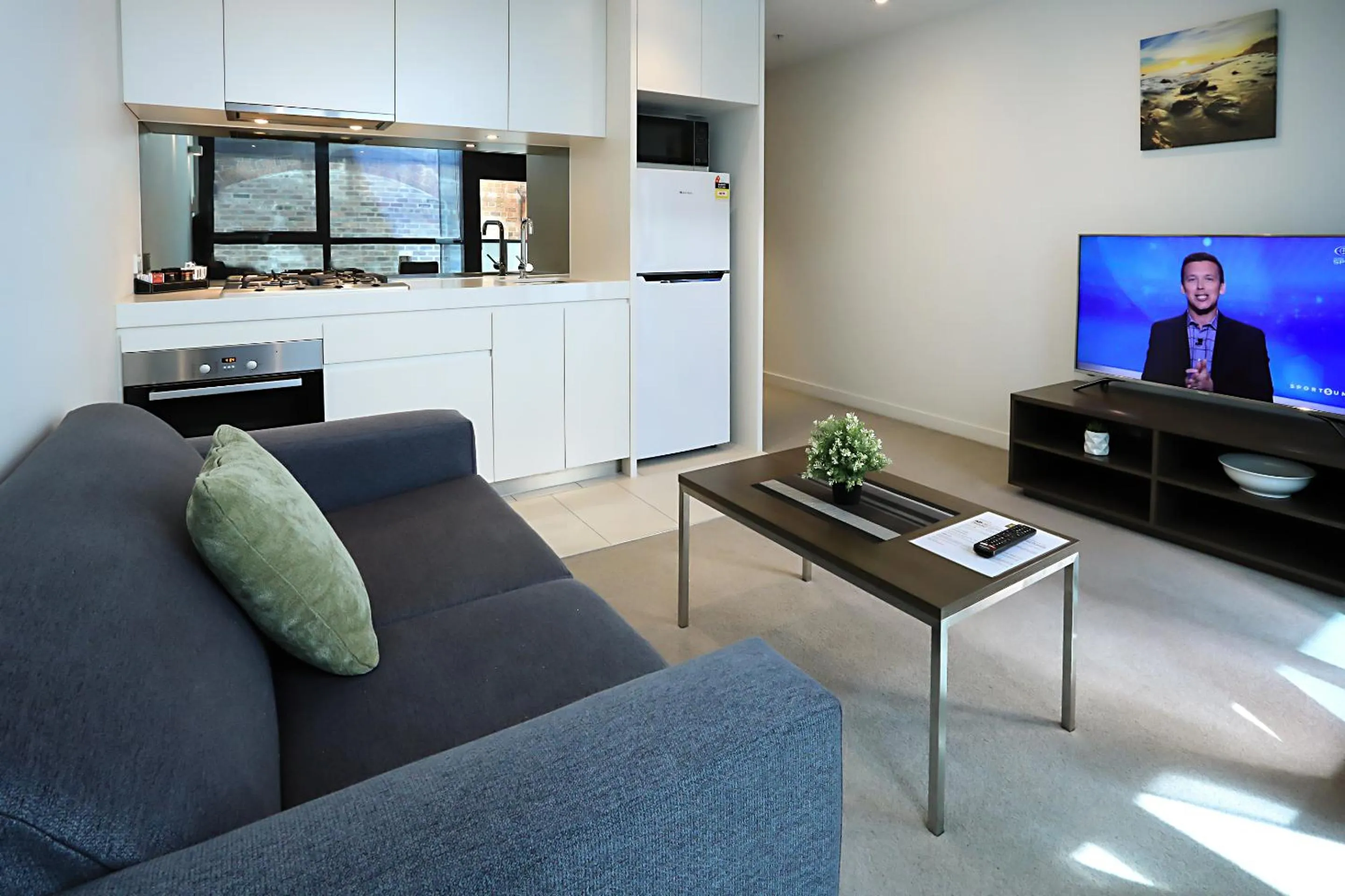 Living room in Flinders Street Apartments