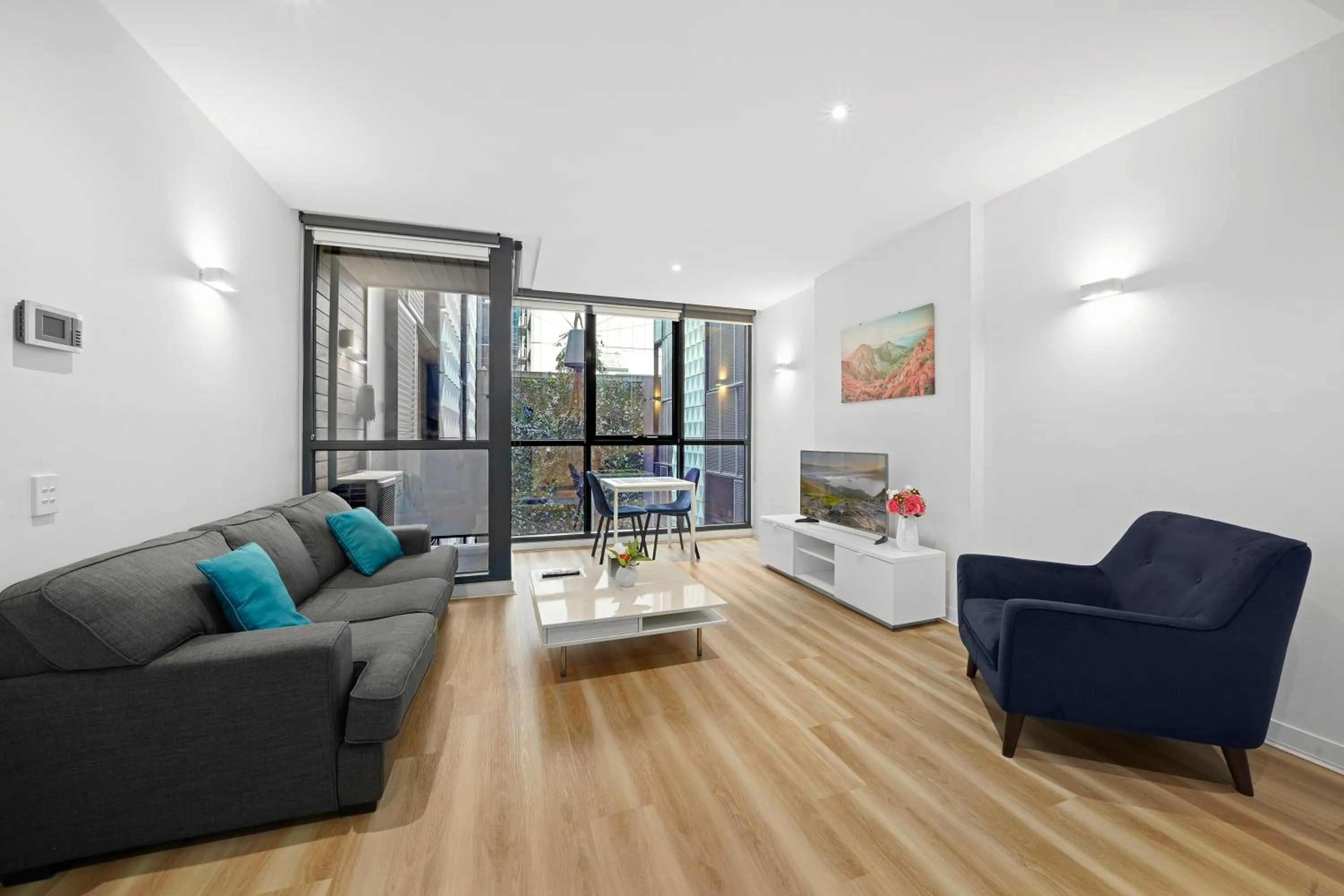 Living room in Flinders Street Apartments