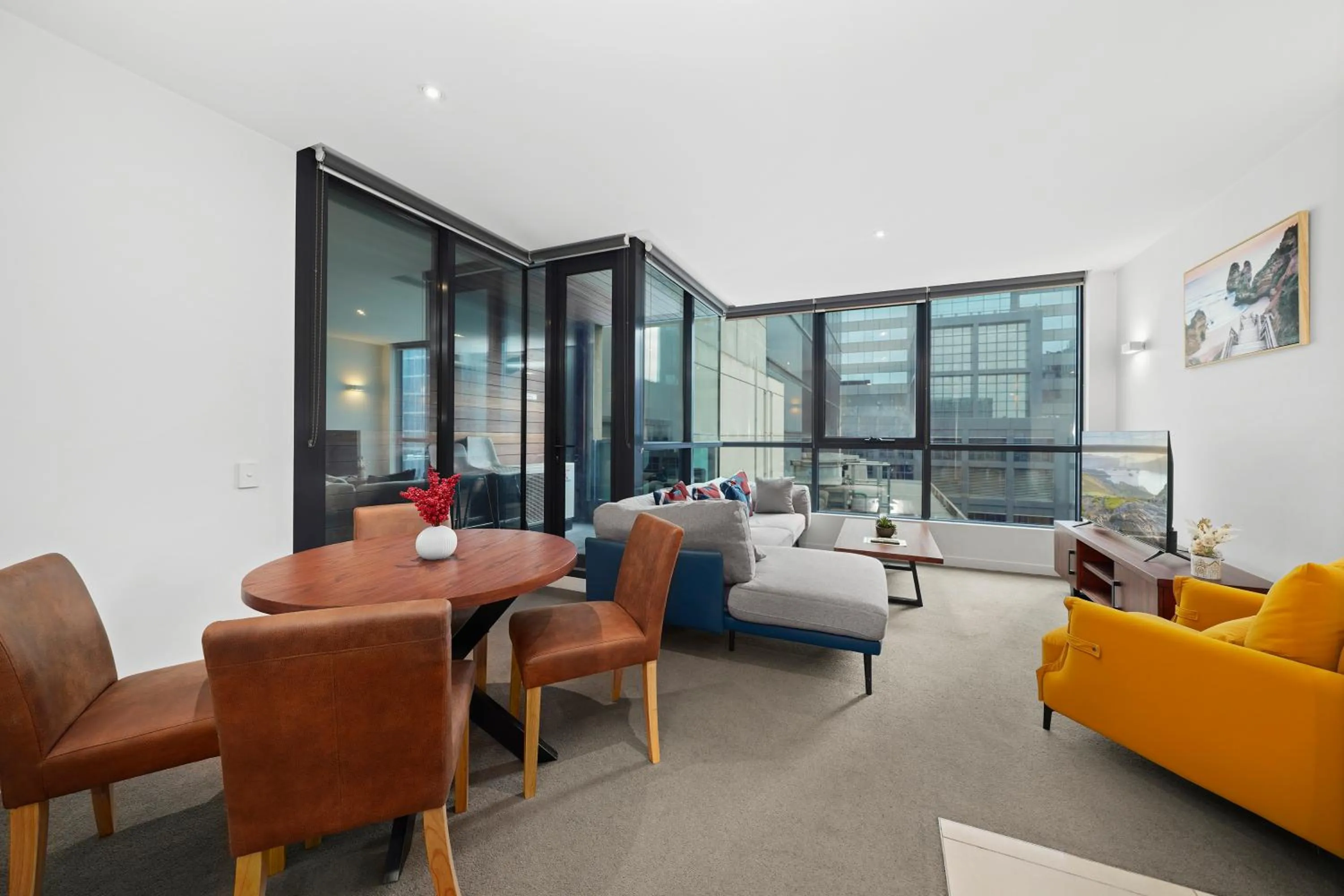 Living room in Flinders Street Apartments