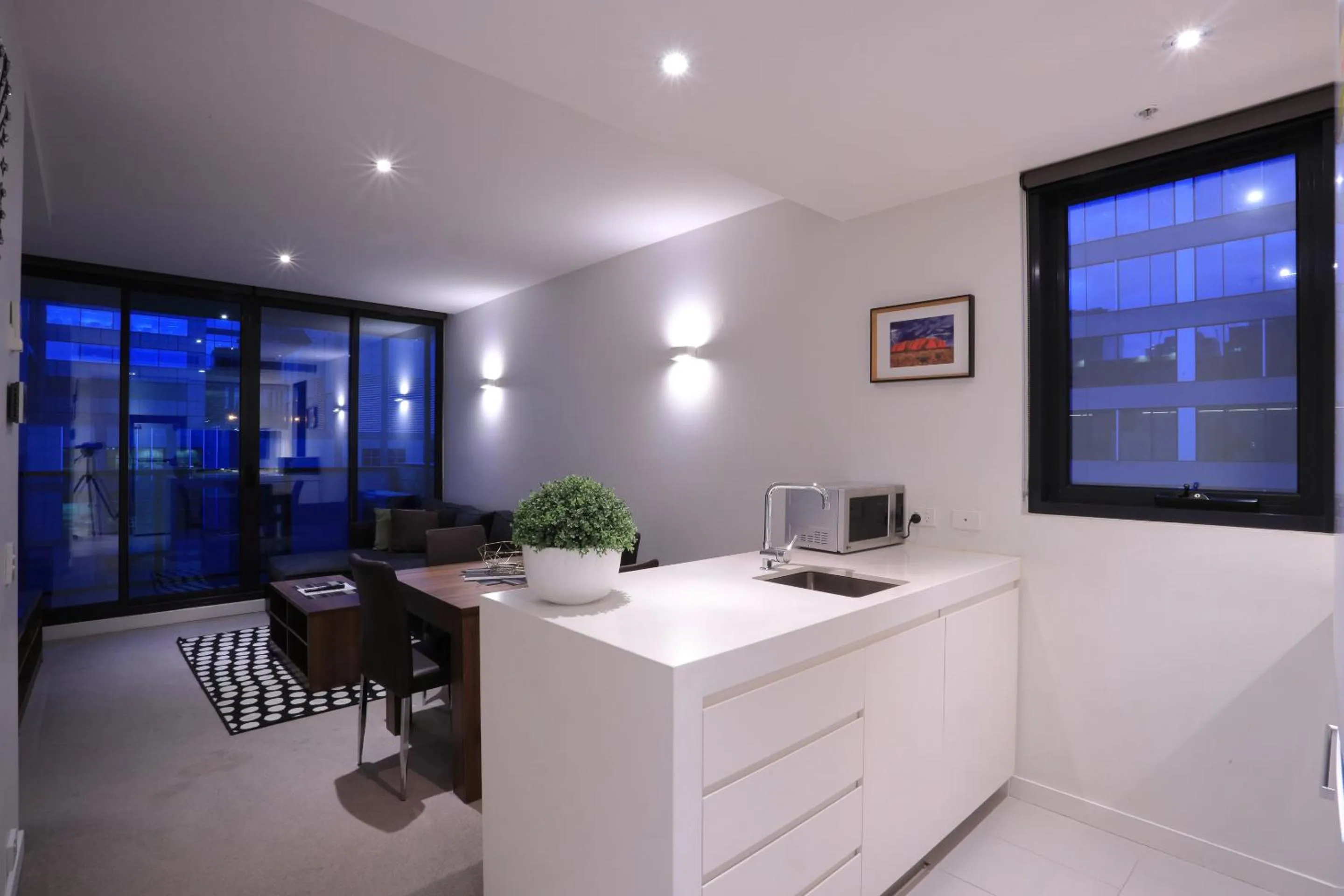 Living room in Flinders Street Apartments