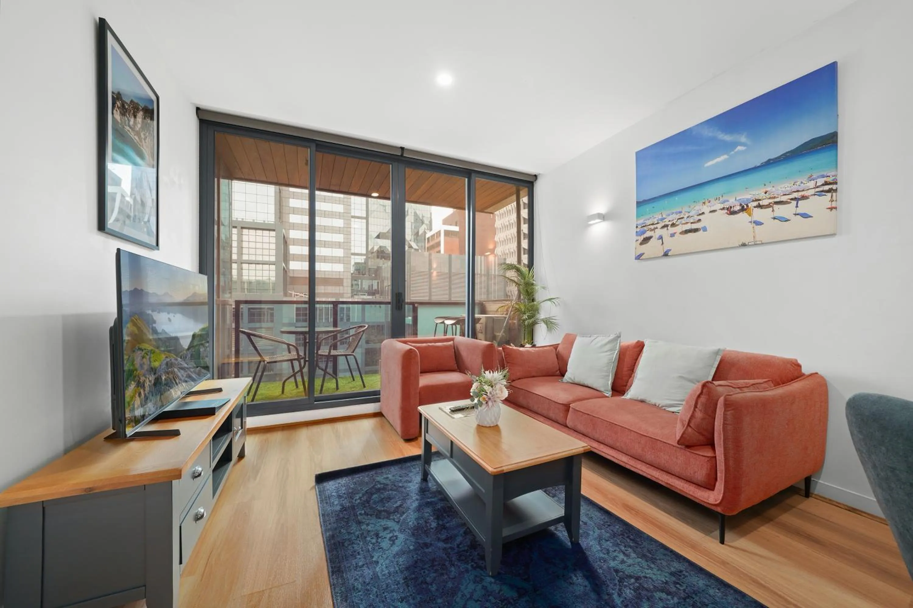 Living room in Flinders Street Apartments