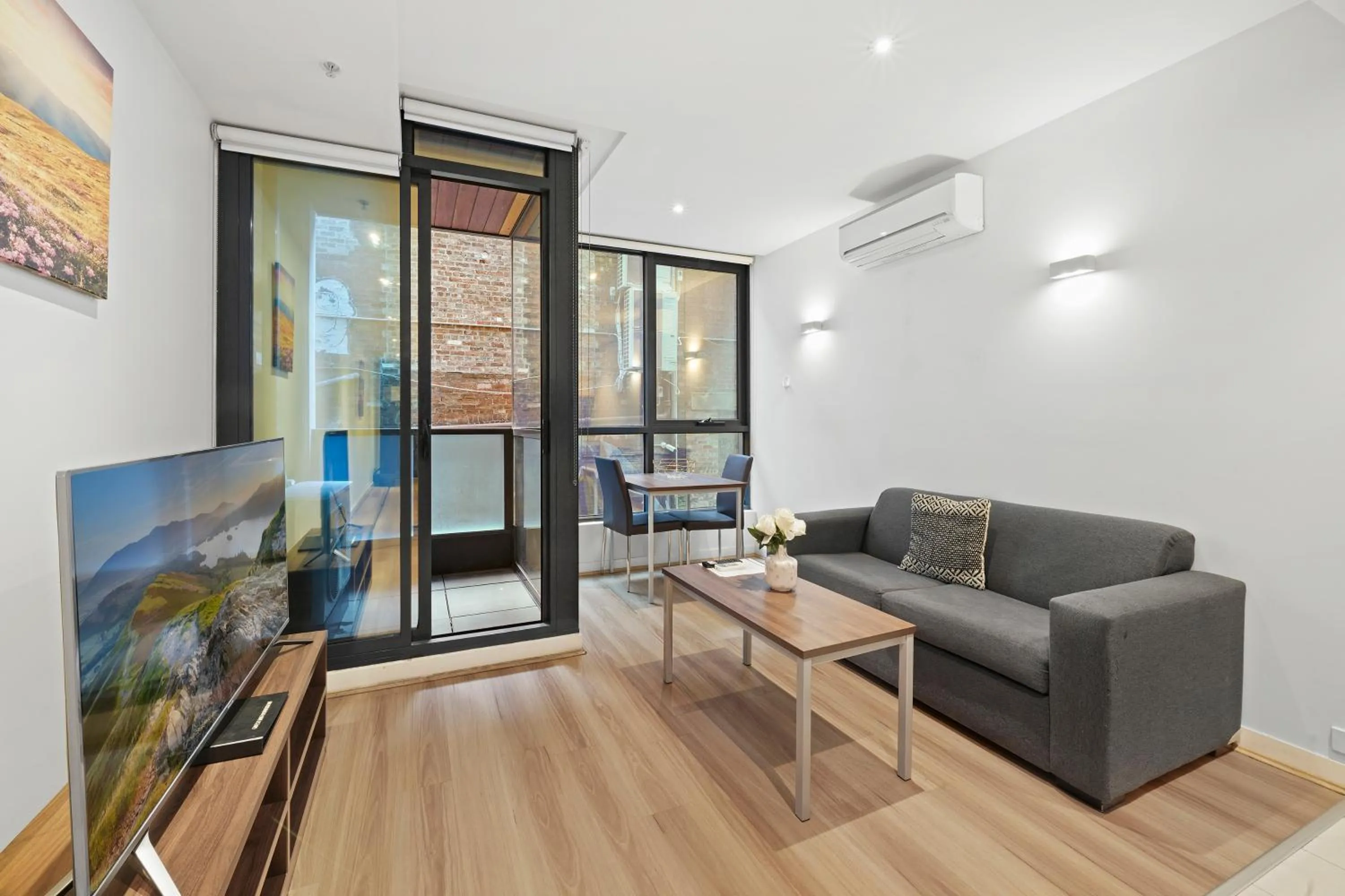 Living room in Flinders Street Apartments