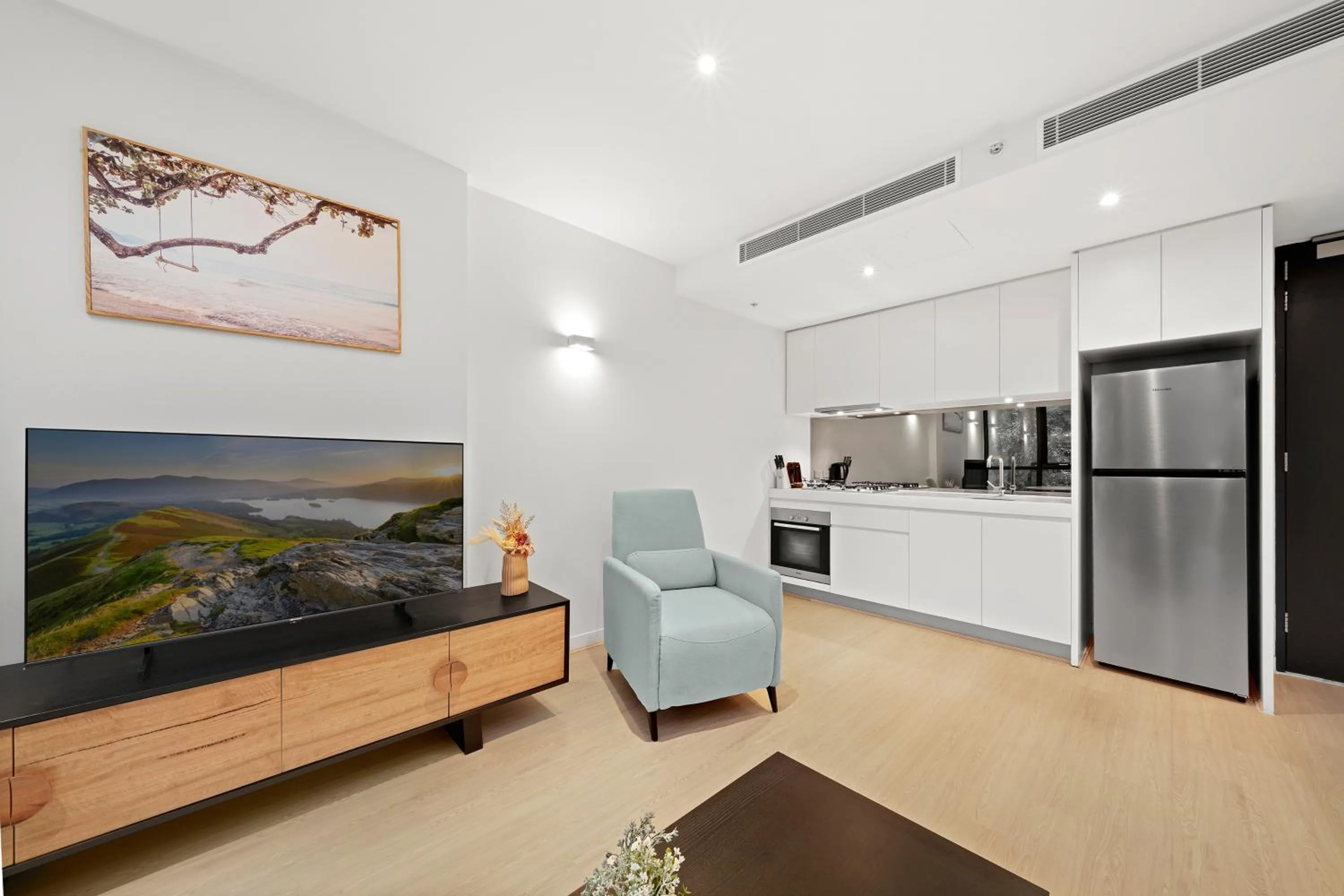 Living room in Flinders Street Apartments