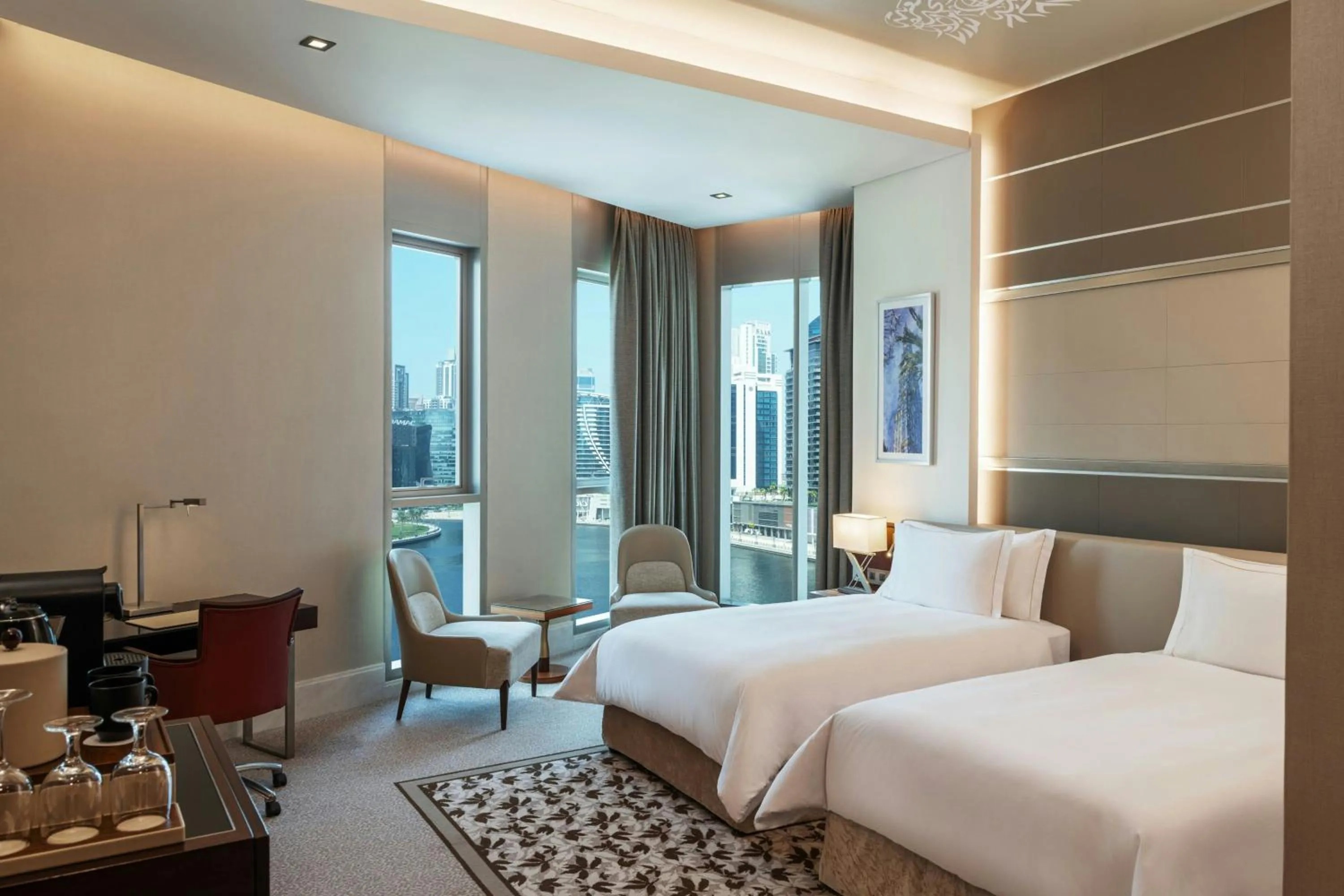 Club Level Twin Room with Bay View and Lounge Access with complimentary Breakfast, Daily Snacks, Evening Cocktail Hour & Canapes (Complimentary Shuttle to Dubai Mall, Metro & La Mer Beach) in Grand Millennium Business Bay