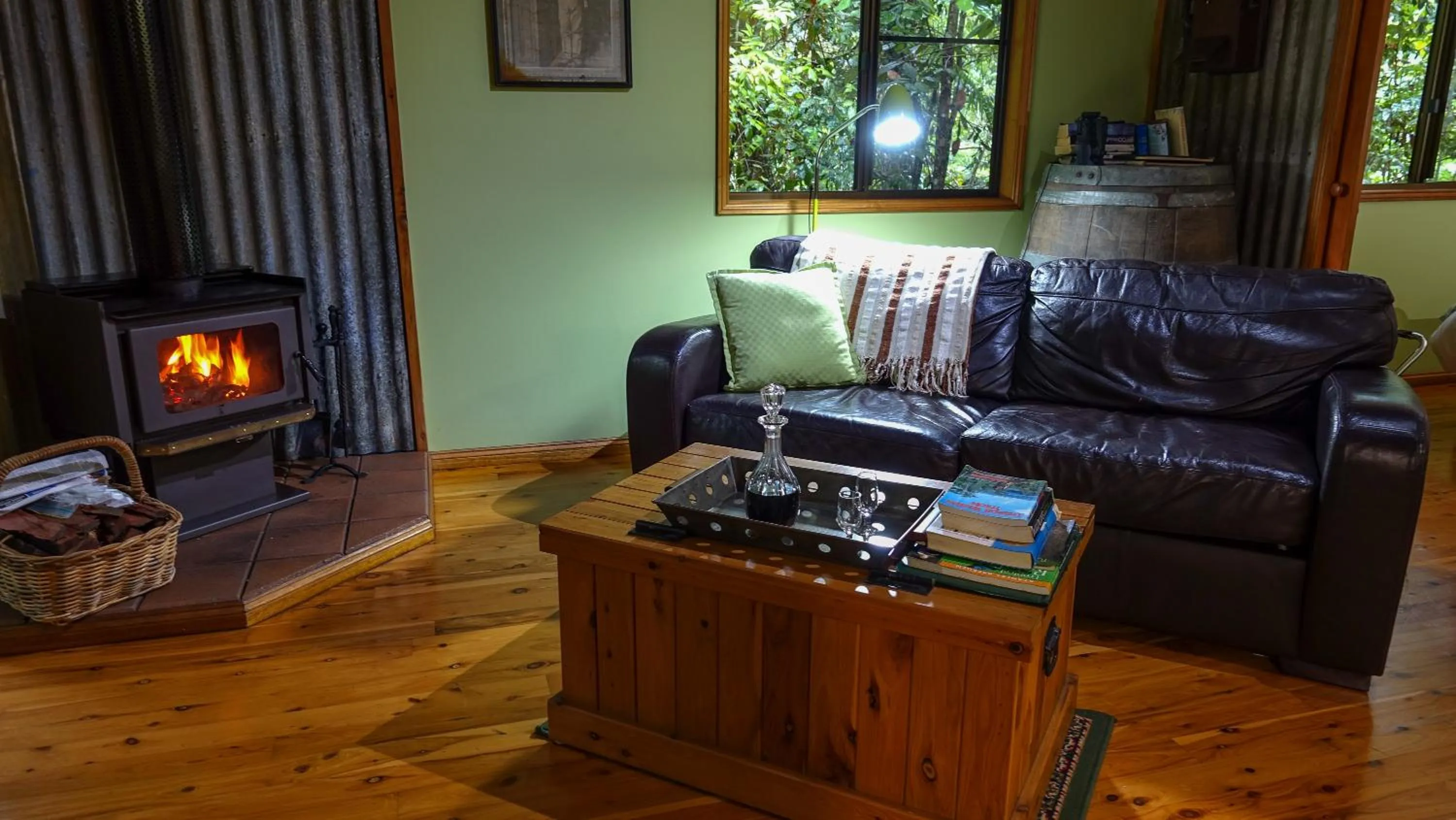 Living room in Crater Lakes Rainforest Cottages