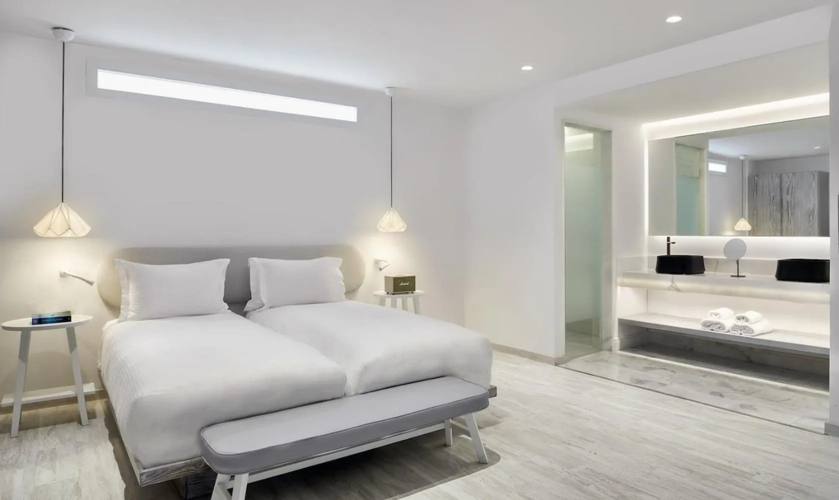 Bed in Mykonos Riviera Hotel & Spa, a member of Small Luxury Hotels of the World