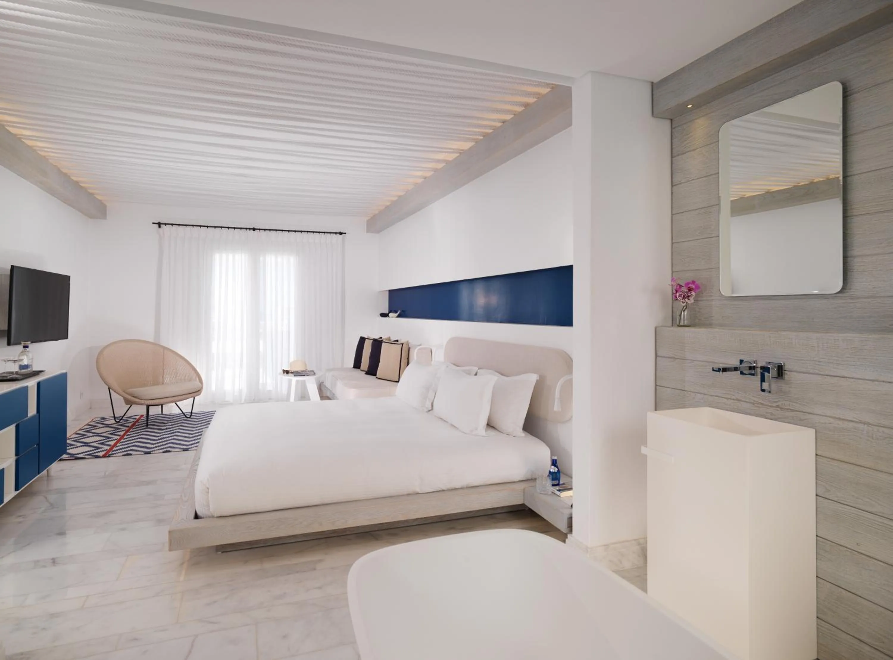 Bed in Mykonos Riviera Hotel & Spa, a member of Small Luxury Hotels of the World