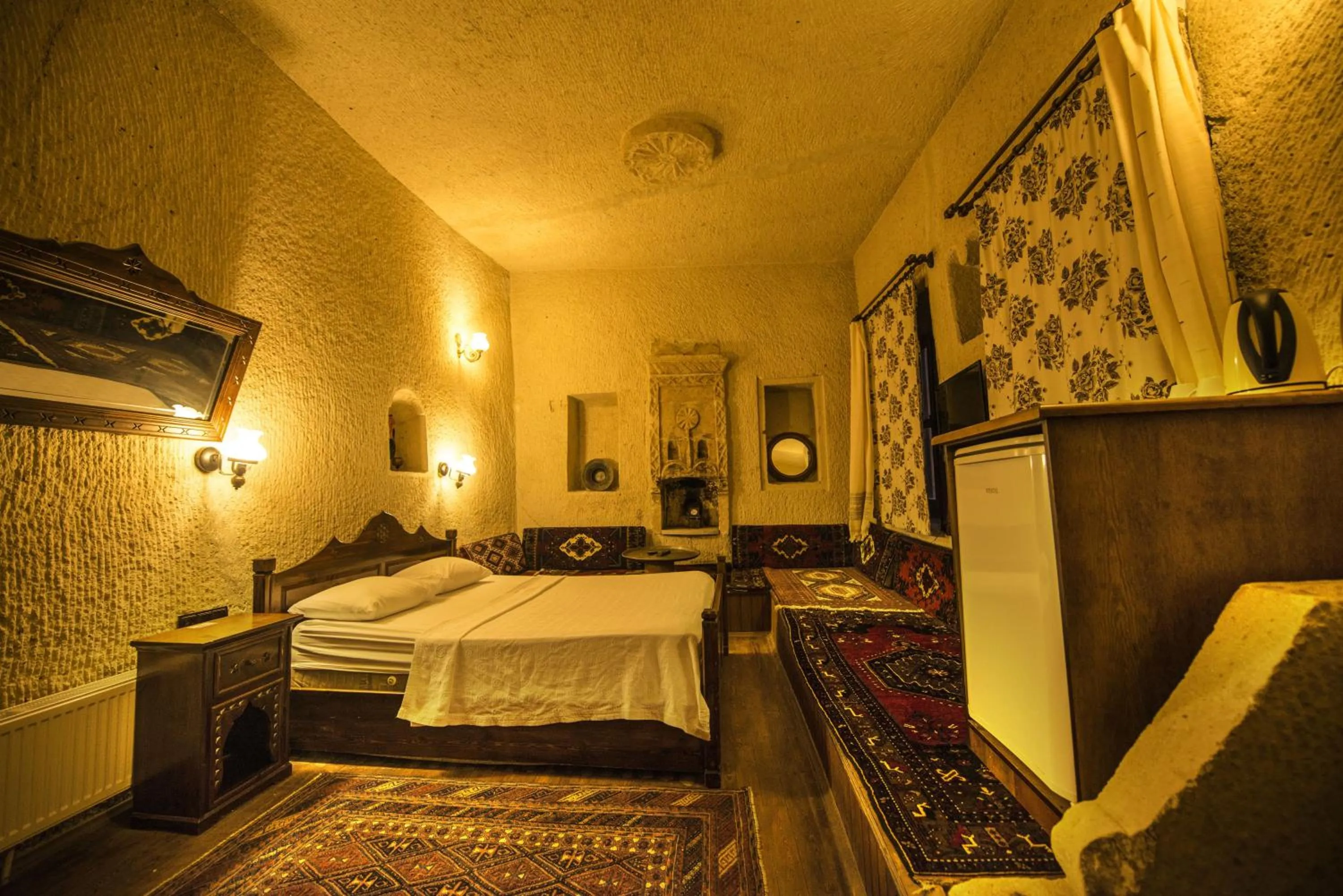 Bed in Vineyard Cave Hotel