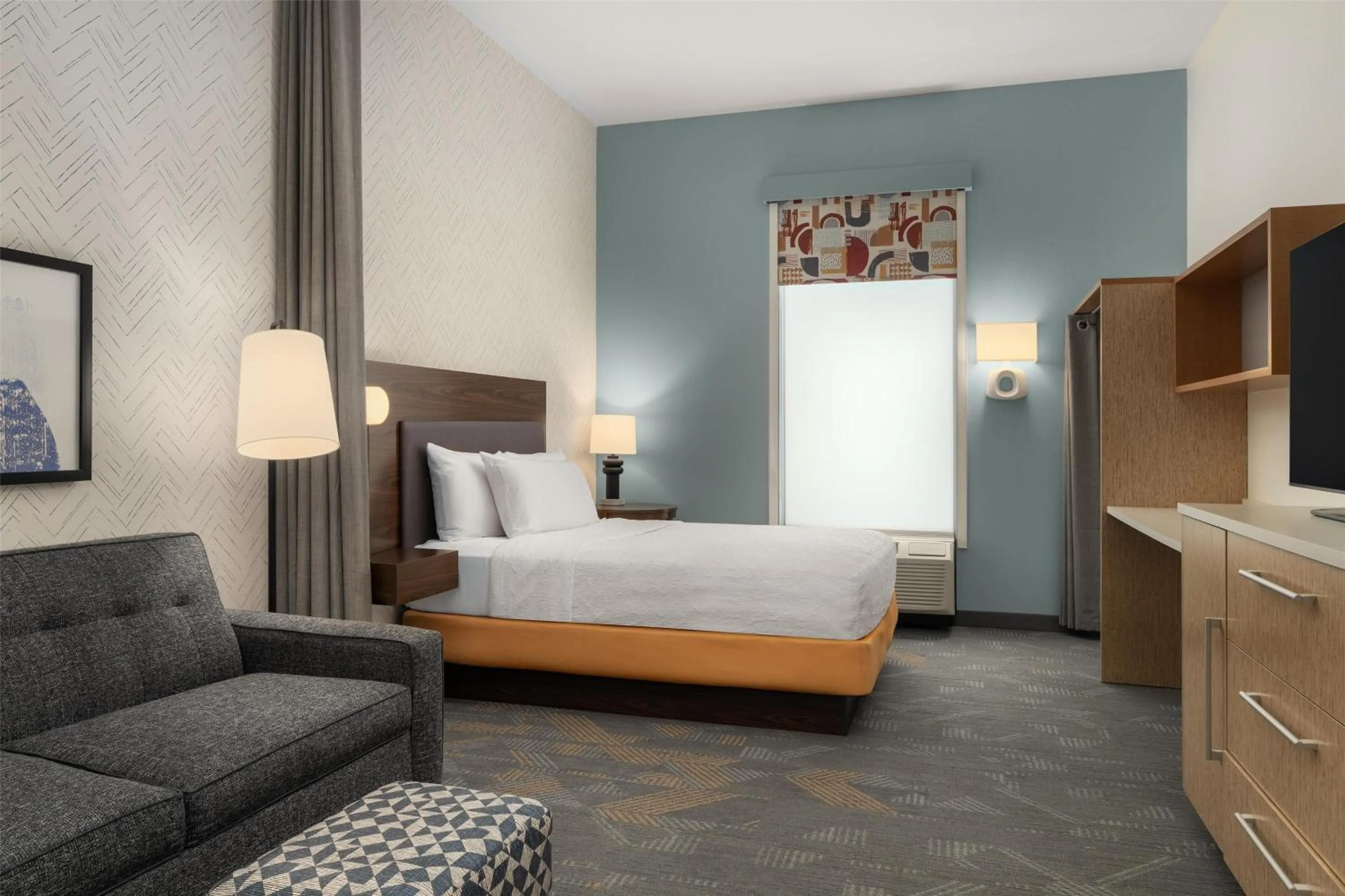 Living room, Bed in Home2 Suites by Hilton Lexington Park Patuxent River NAS, MD