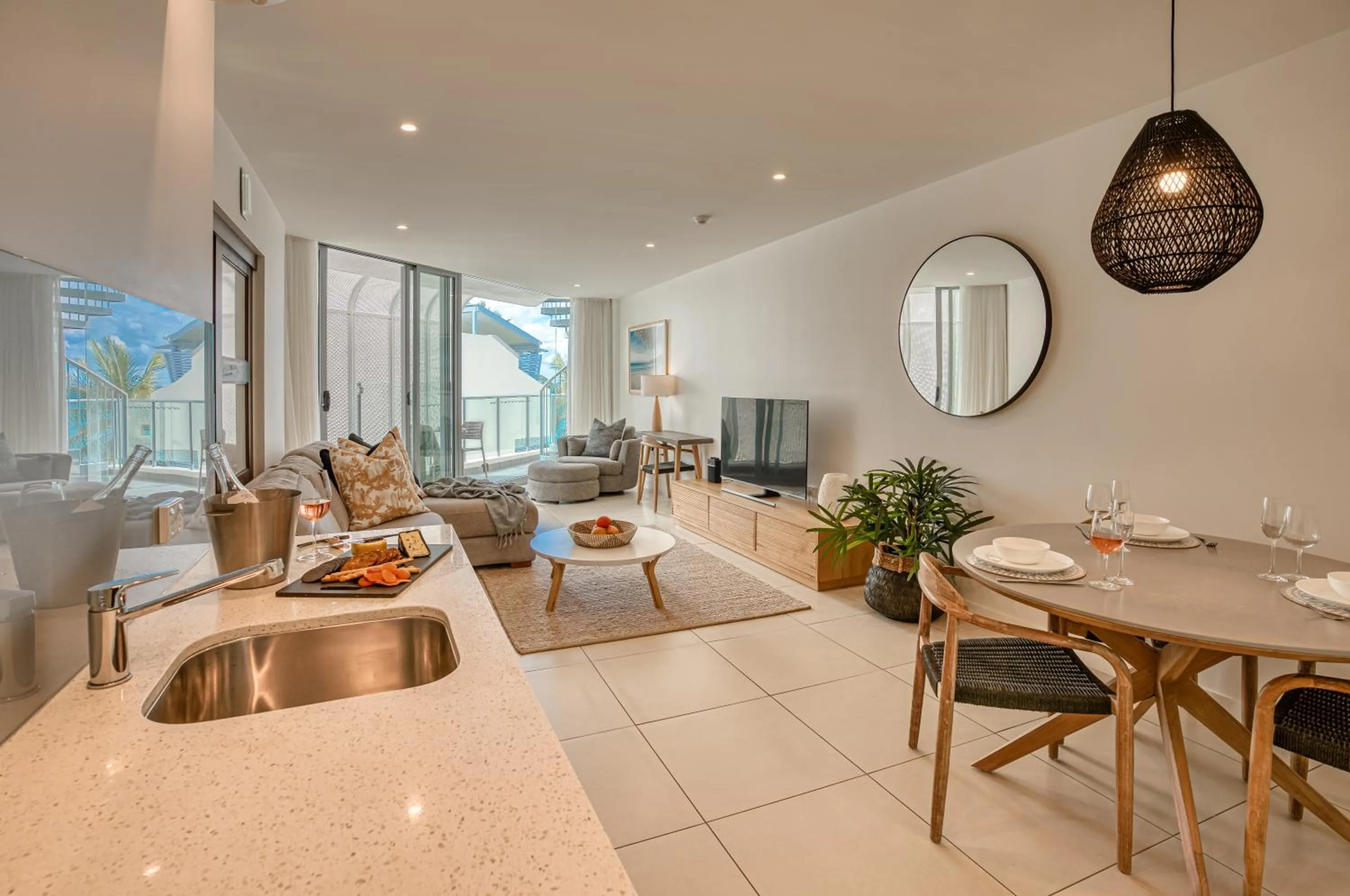 Living room in On The Beach Noosa Resort