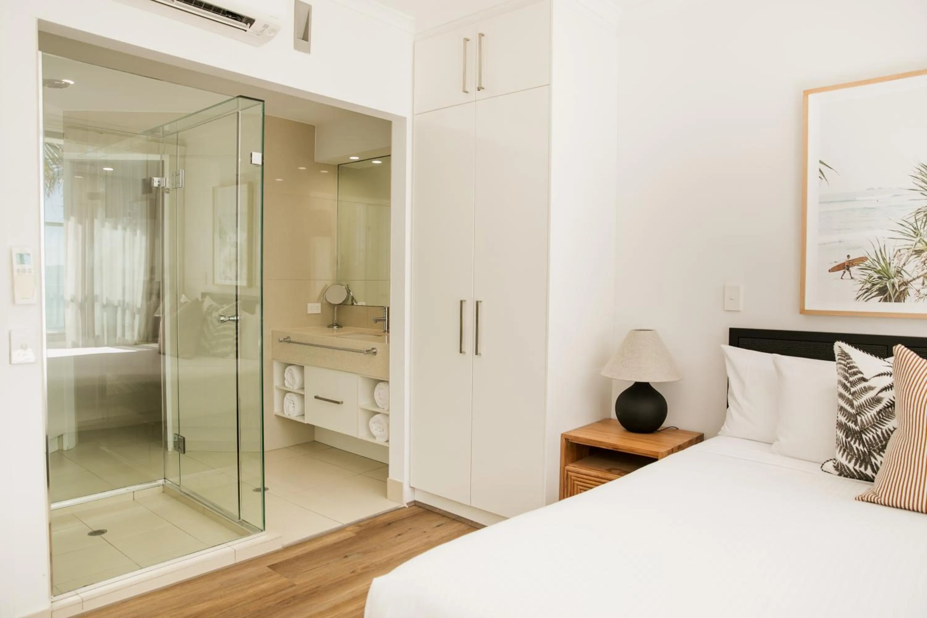 Shower, Bed in On The Beach Noosa Resort